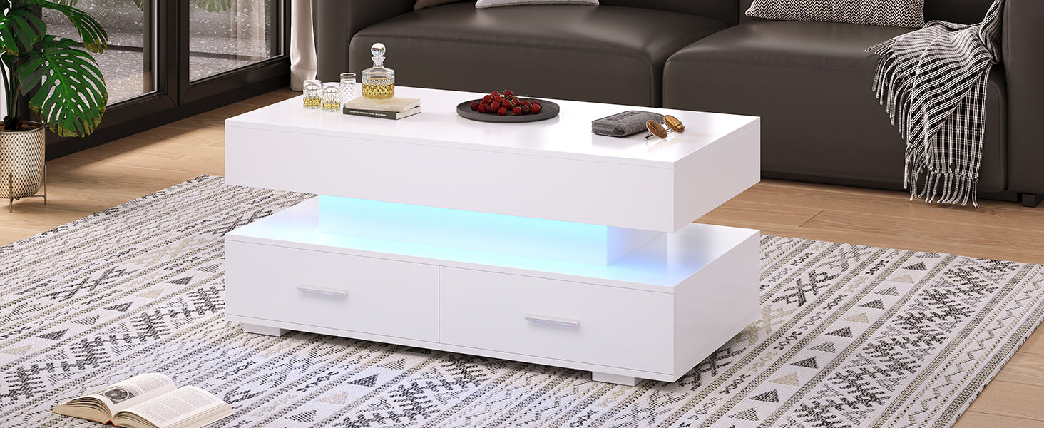 Logidon Hydraulisch in hoogte verstelbare salontafel 100x50x44 cm Wit LED