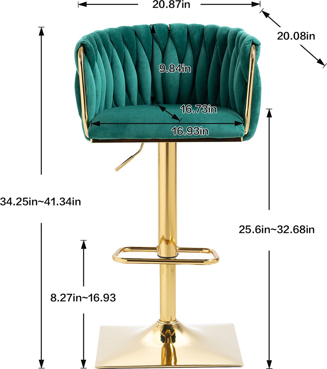 Merax Vintage Barkruk Set van 2 - Barkruk - Barstoel met Voetensteun en Rugleuning - Groen met Goud afbeelding 2