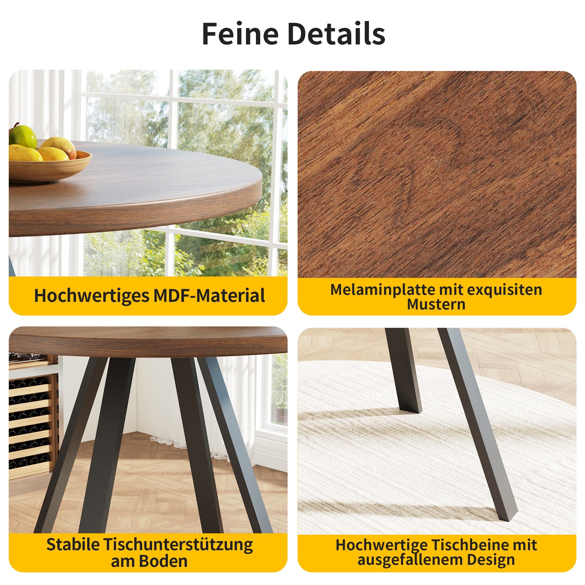 Logidon Ronde Eettafel Diameter 80 cm Walnoot Zwarte Poten