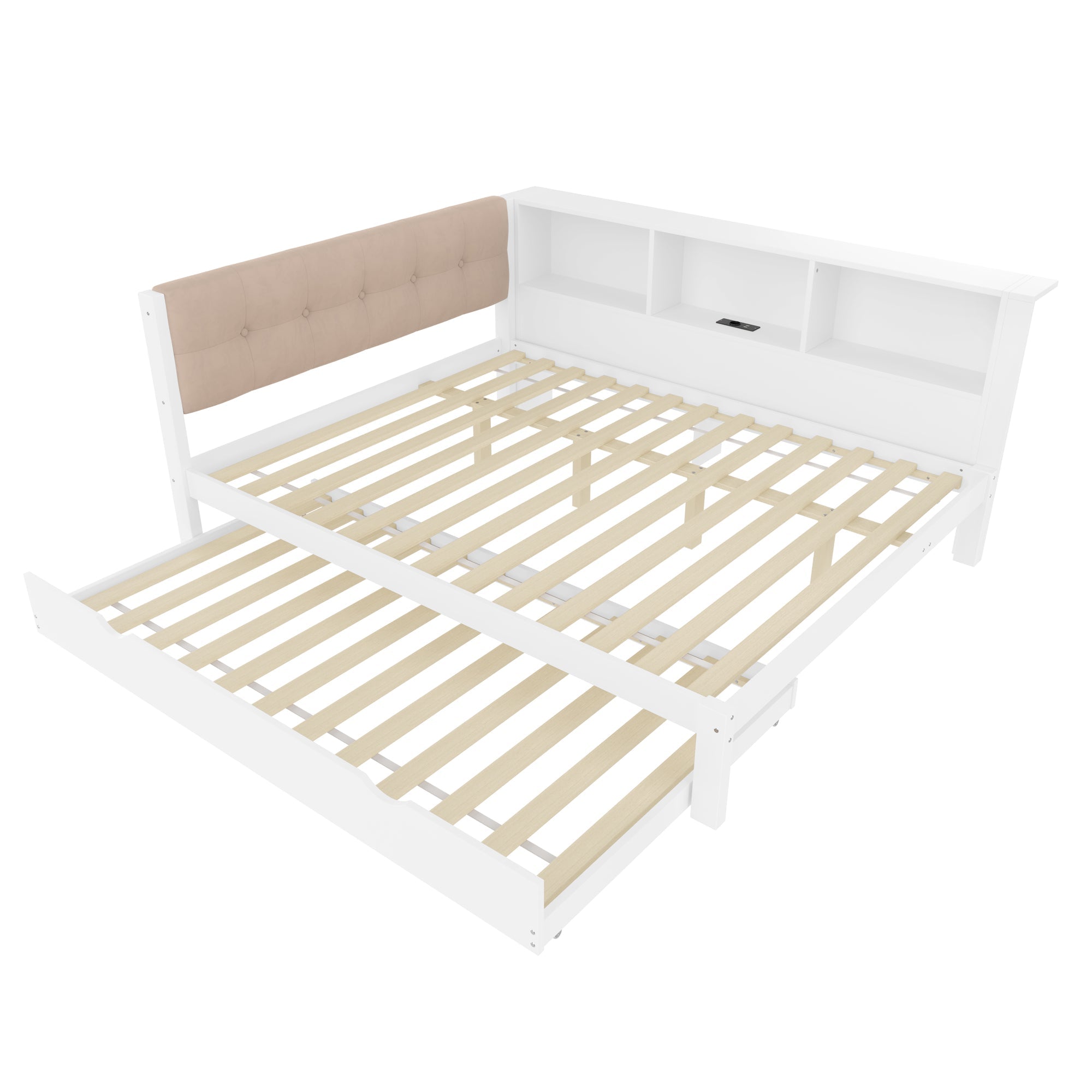 Logidon daybed wit 140x200 CM met uitschuifbaar bed LED-verlichting