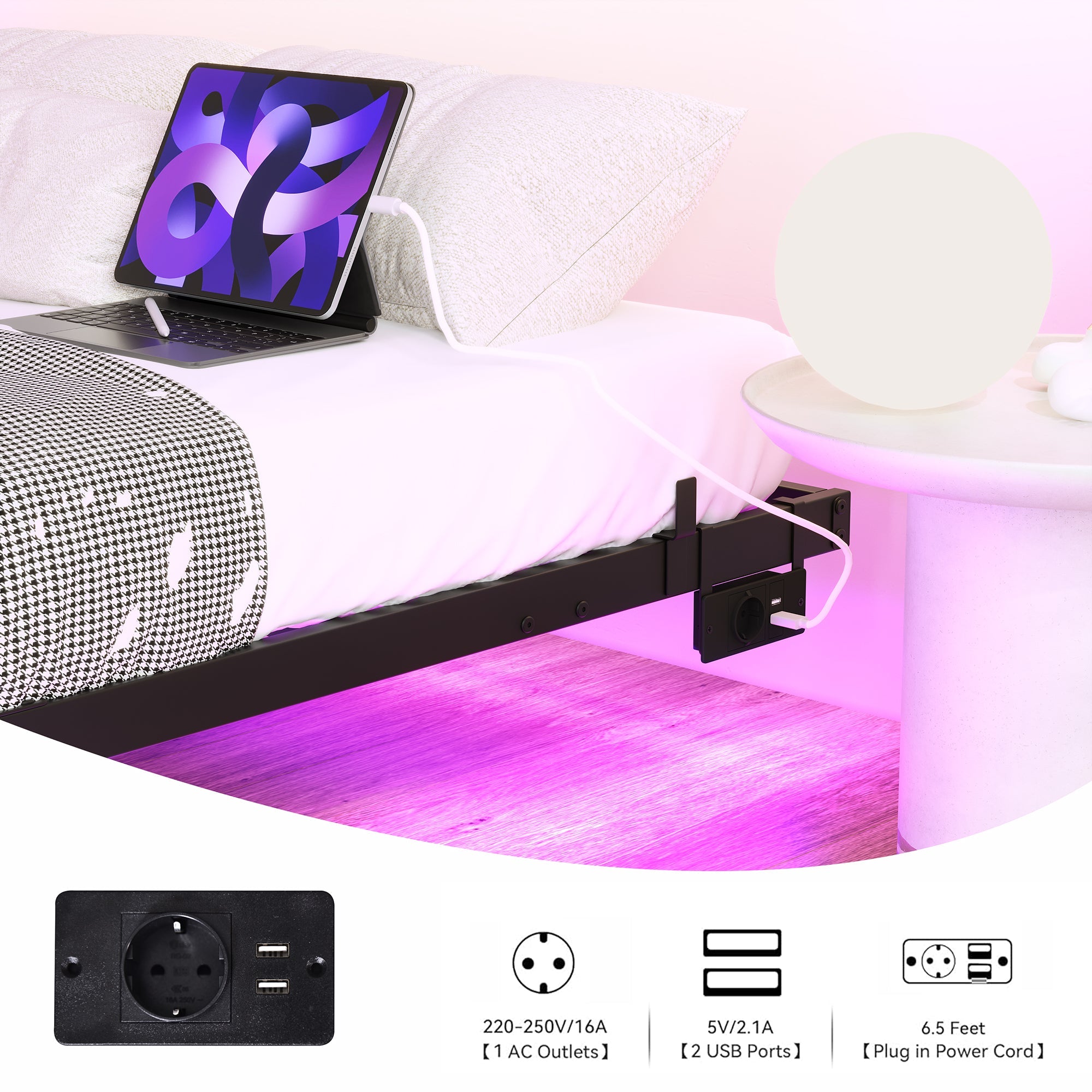 Logidon 120x200 zwevend bed metalen bedframe met LED-verlichting