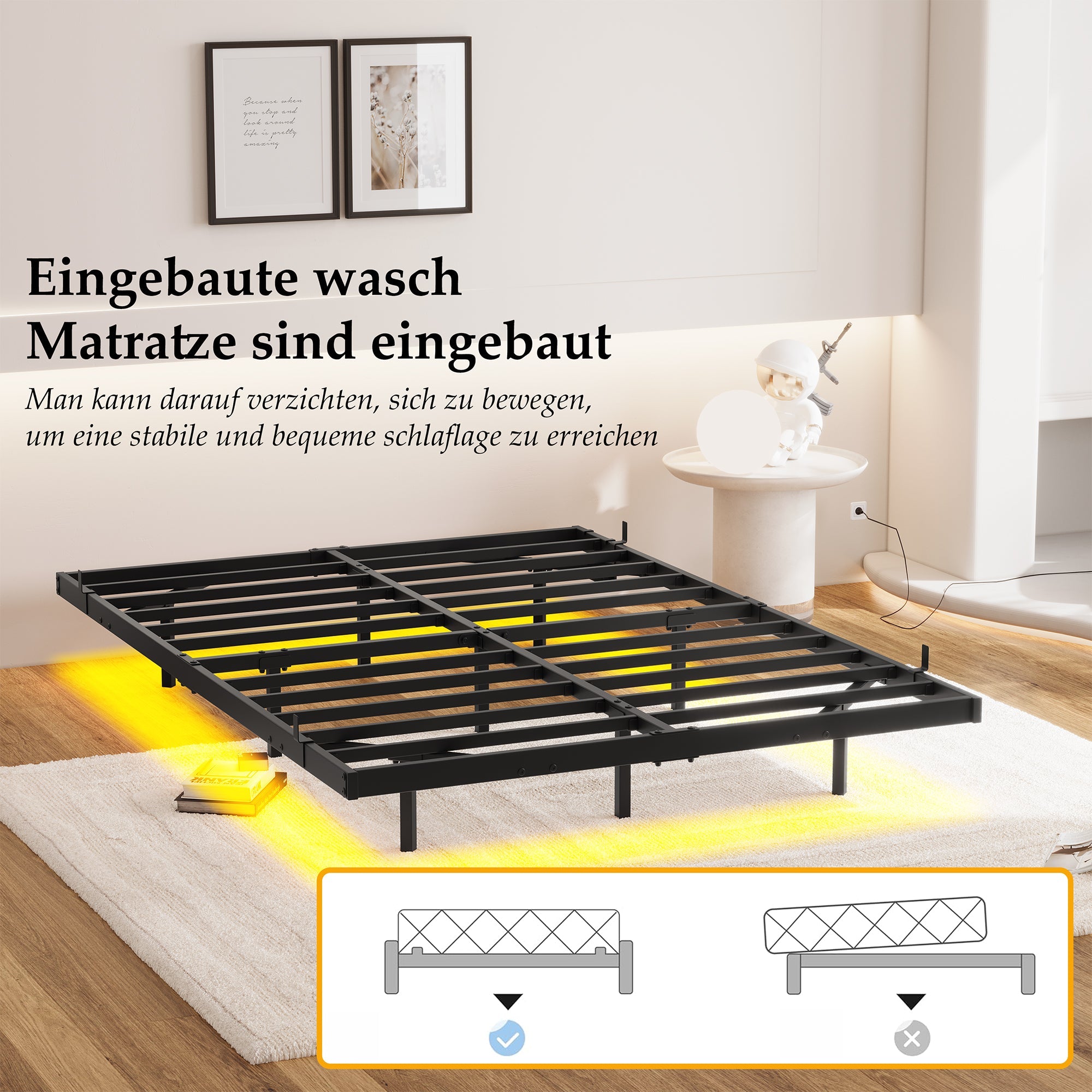 Logidon 120x200 zwevend bed metalen bedframe met LED-verlichting