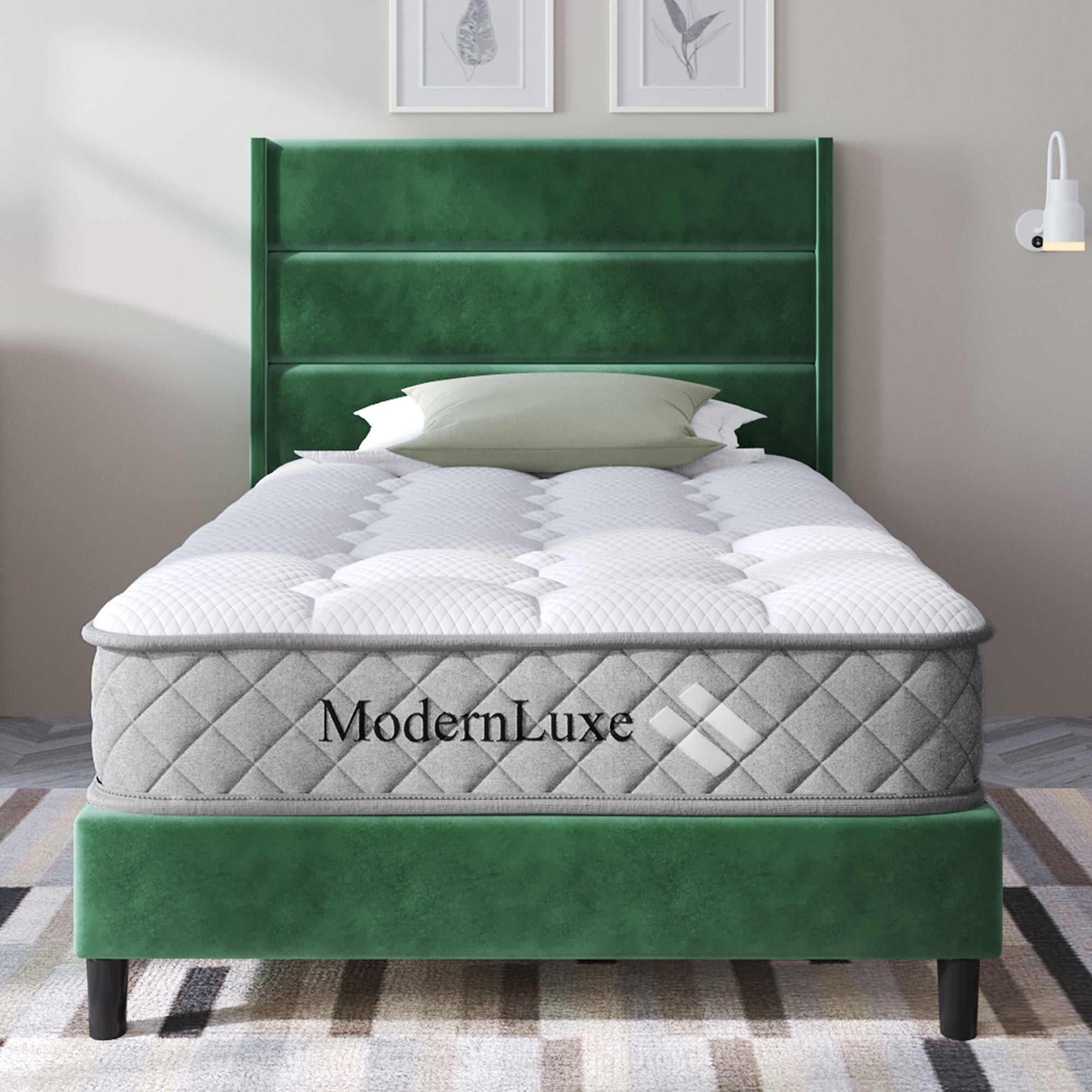 Logidon gestoffeerd bed 90x200 cm fluweel donkergroen met lattenbodem