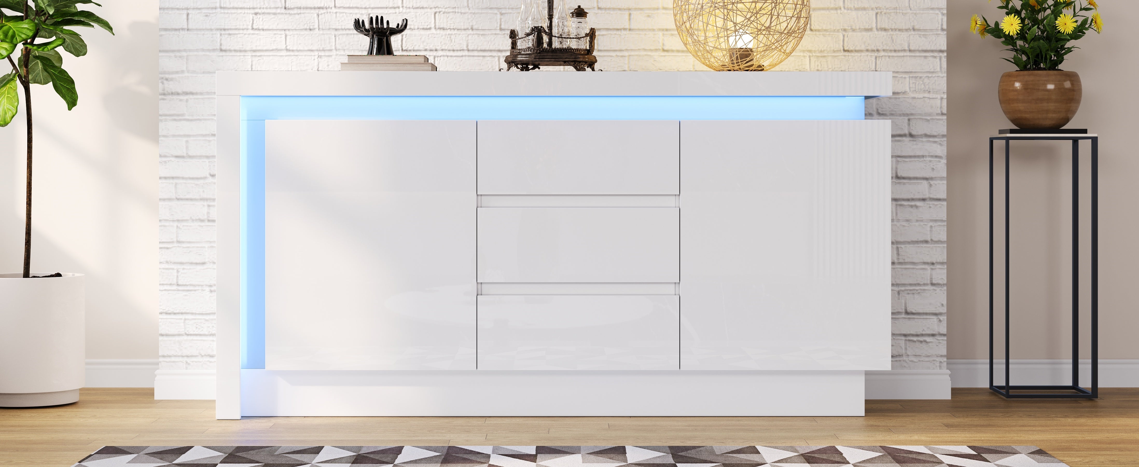 Logidon sideboard 140x35x72 cm white high gloss with LED