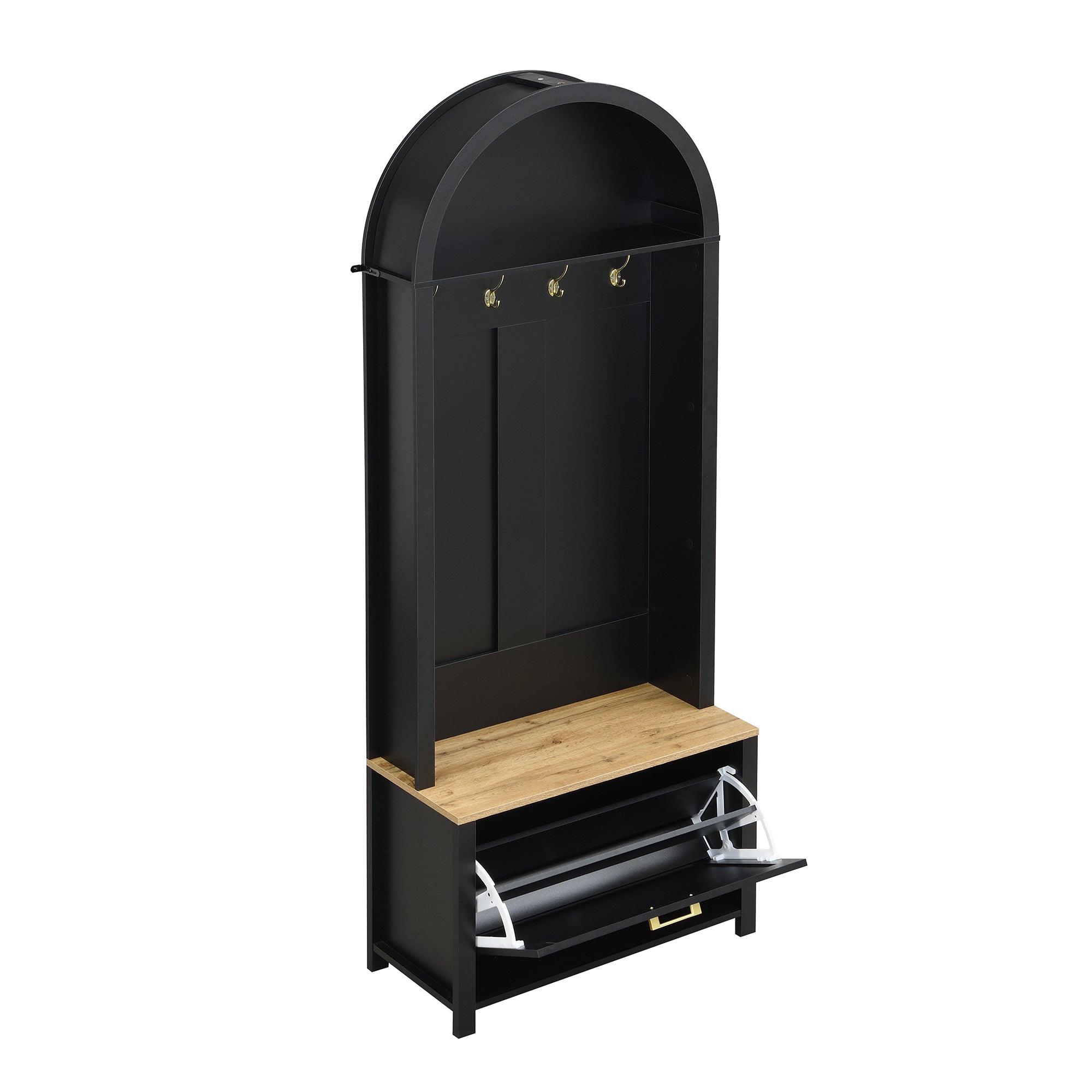 Logidon Garderobekast Zwart 75x35x195 cm Halboom met Schoenenrek