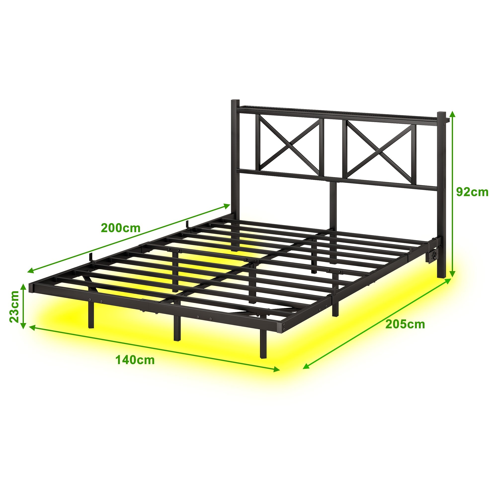 Logidon metalen bedframe 140x200 cm zwarte LED-verlichting