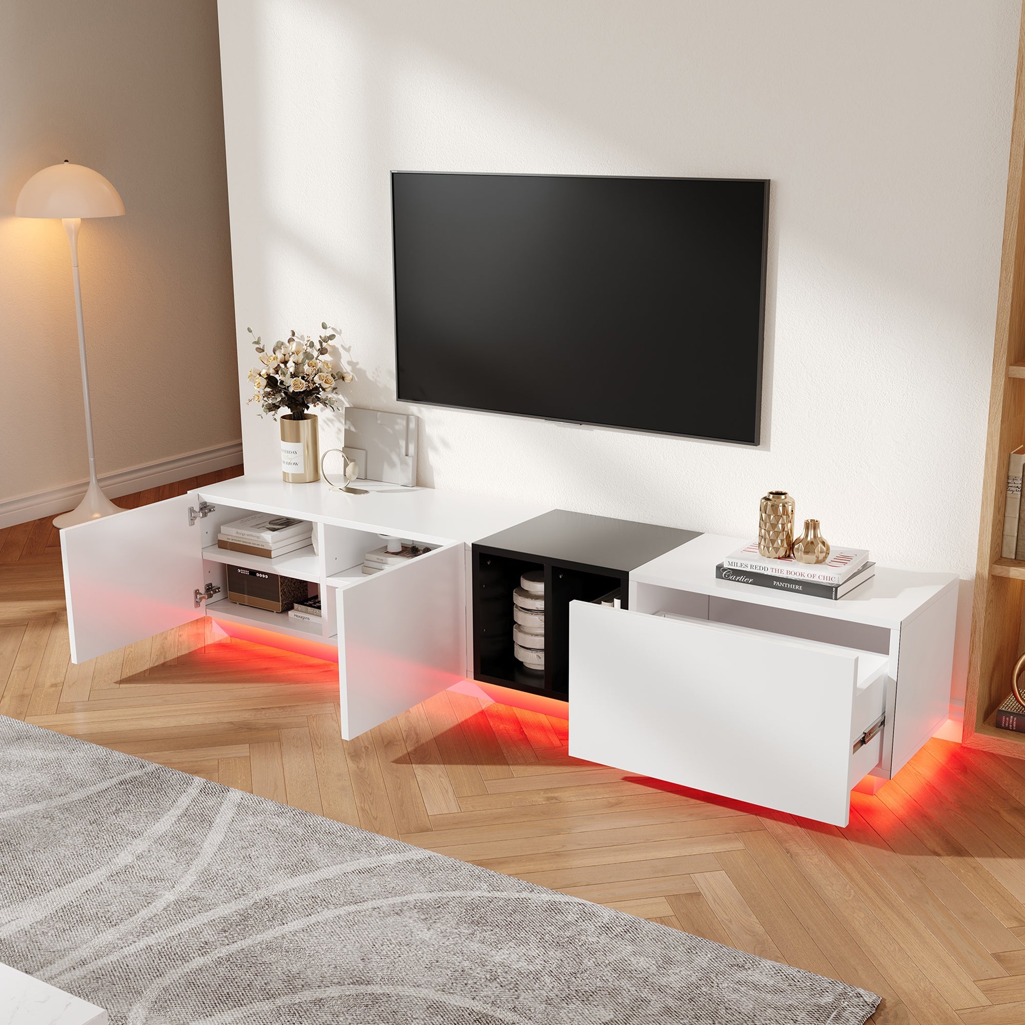 Logidon Modern TV-meubel Wit-Zwart Contrast Met Laden 190 cm
