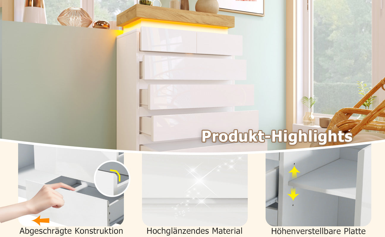 Logidon sideboard 6 drawers white 115x73x39 cm LED app control