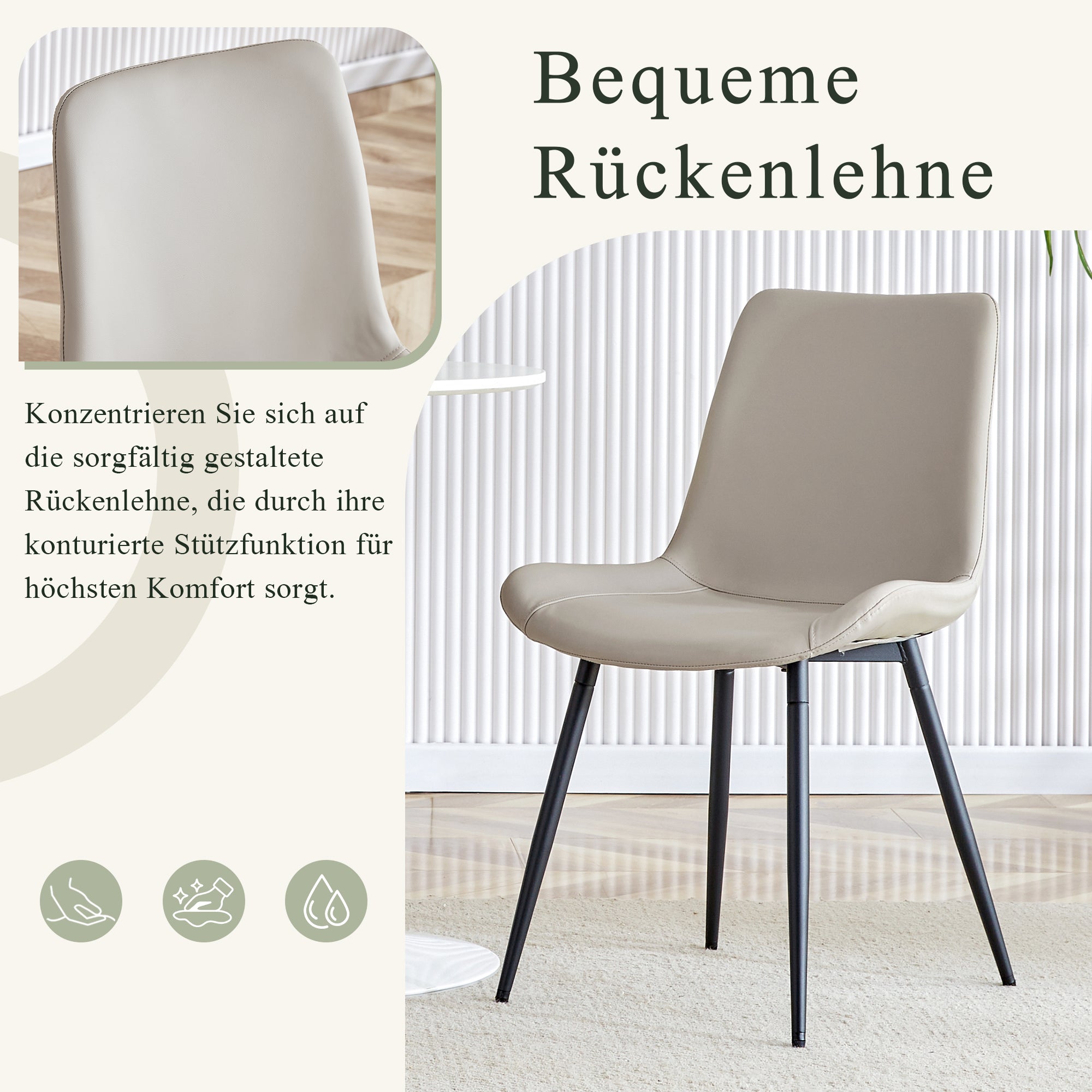Logidon set van 4 eettafelstoelen kunstleer grijze brede zitting