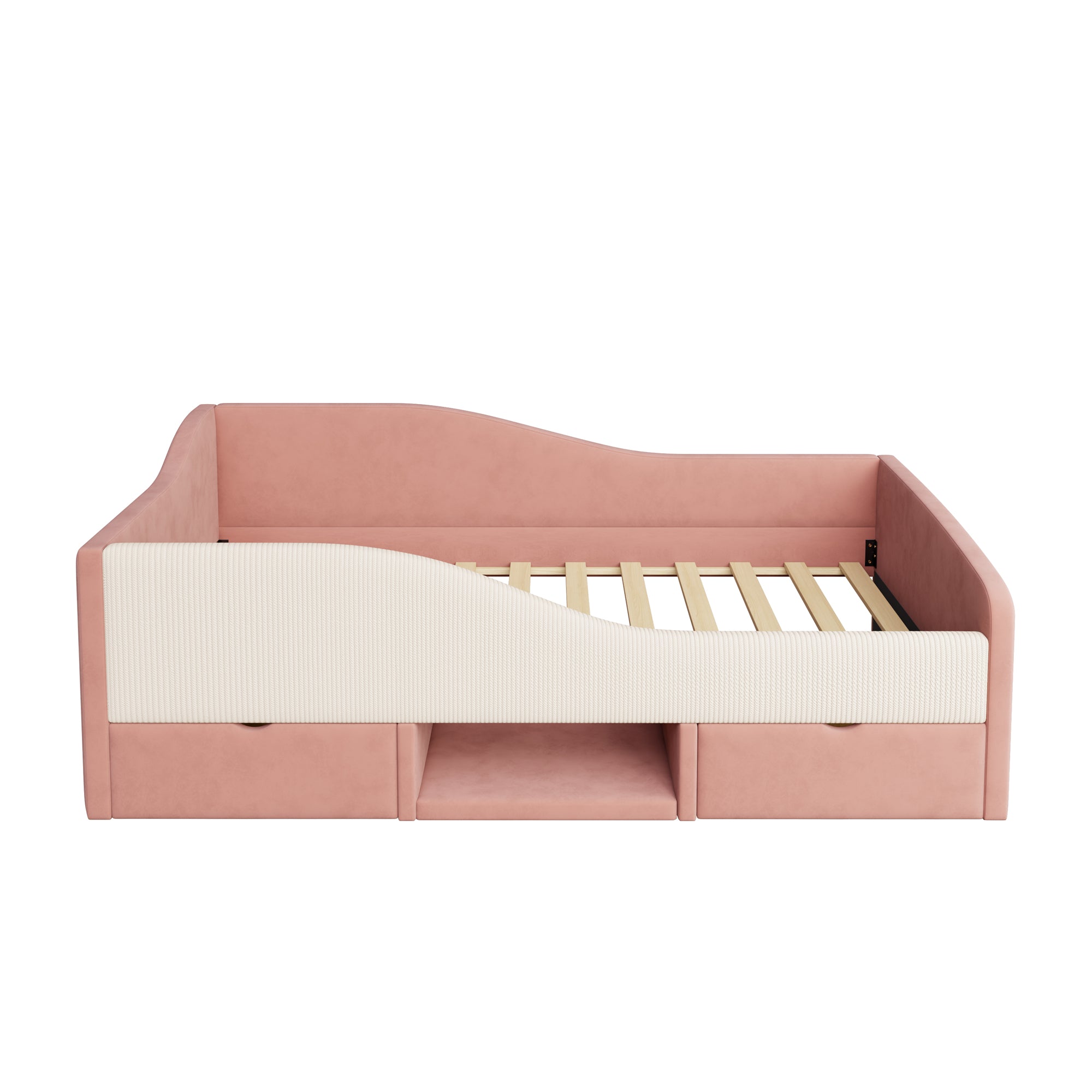 Logidon gestoffeerd bed 90x190 roze crème wit fluweel stof twee lades