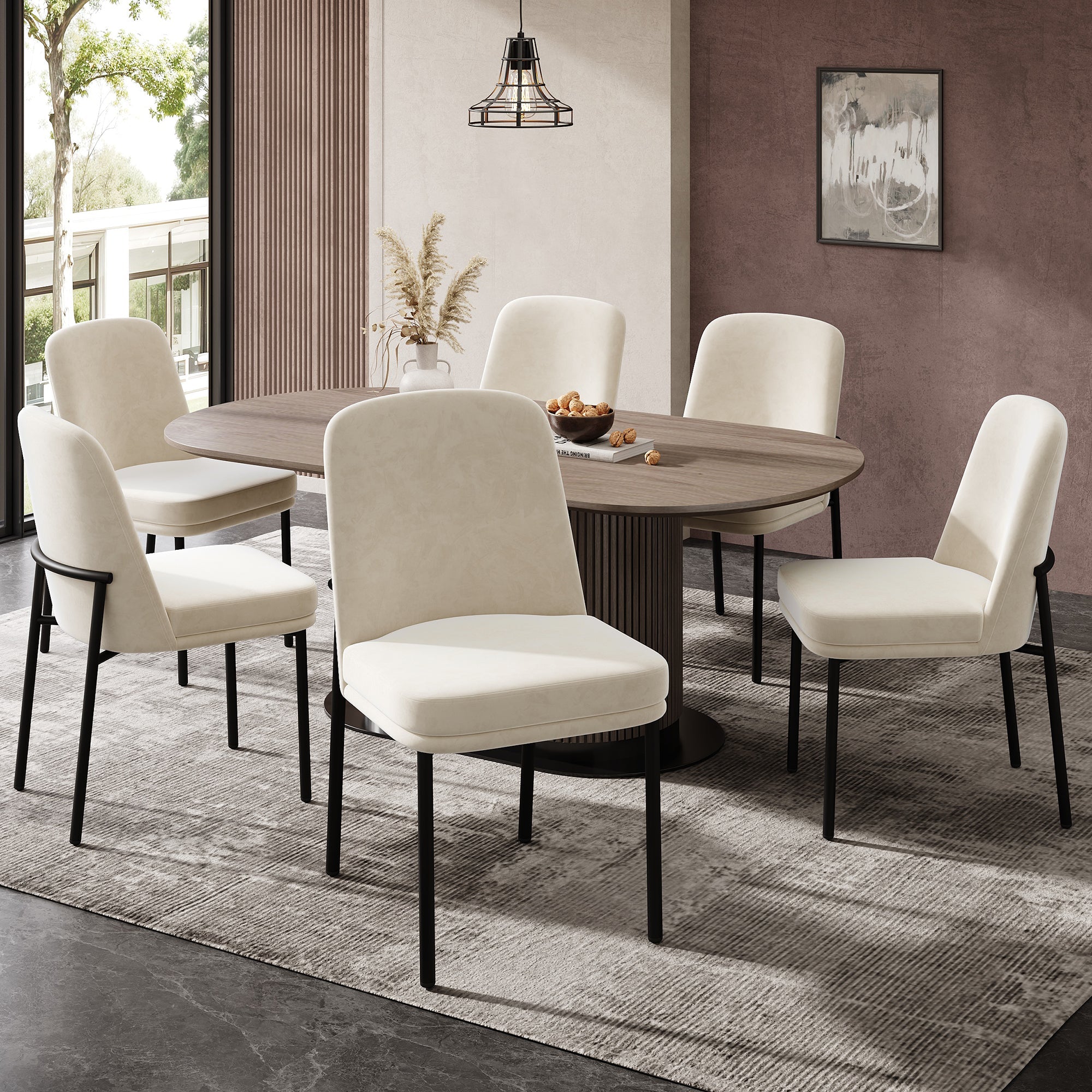 Logidon eetkamerstoelen set van 2 beige fluwelen dikke zitkussens metalen poten