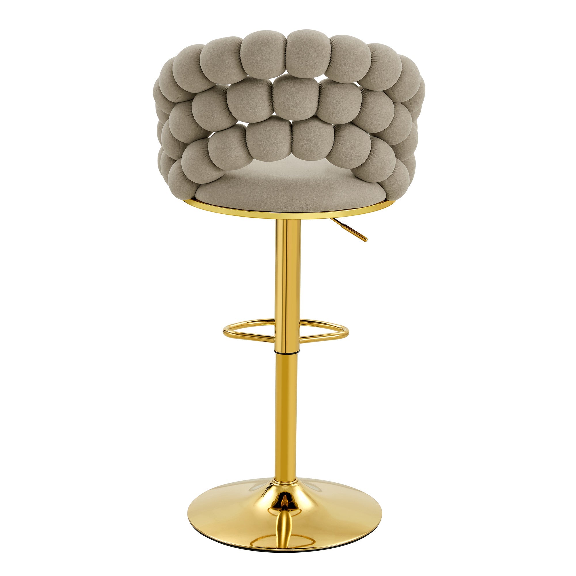 Logidon grijze fluwelen barkrukken set van 2 kogelketting rugleuning gouden frame