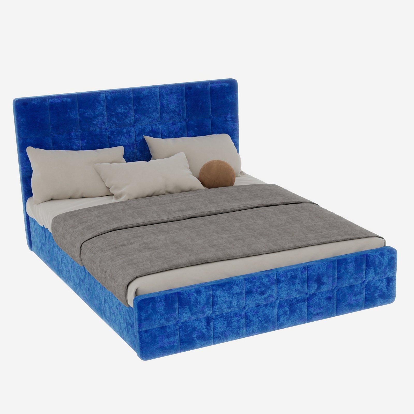Logidon fluwelen bed 160x200 met hoofdbord en opbergruimte blauw