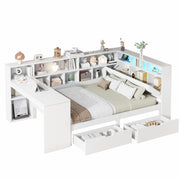 Logidon Hoekbed 140x200 L-vorm met Bureau Boekenplank Wit