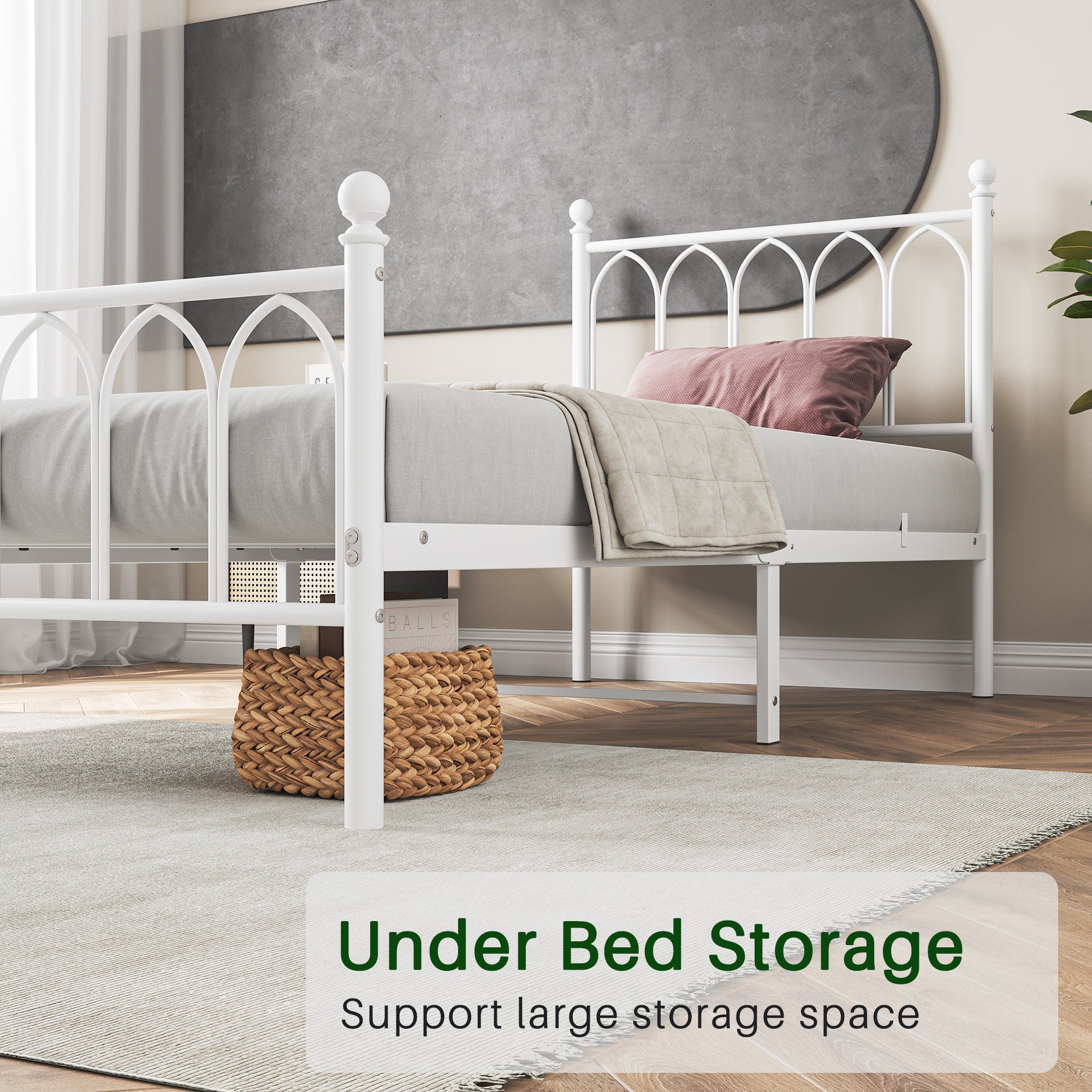 Logidon metalen bedframe 90x200 wit hoofdbord met opbergruimte voor onder het bed