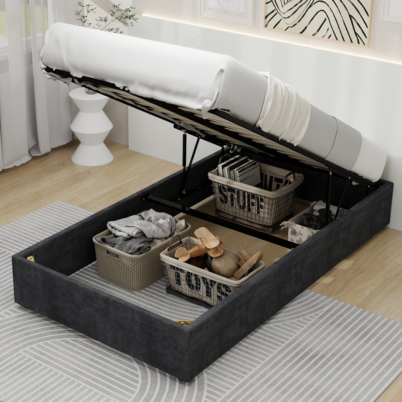 Logidon bedframe 90x200 centimeter grijs fluwelen stof gasveer