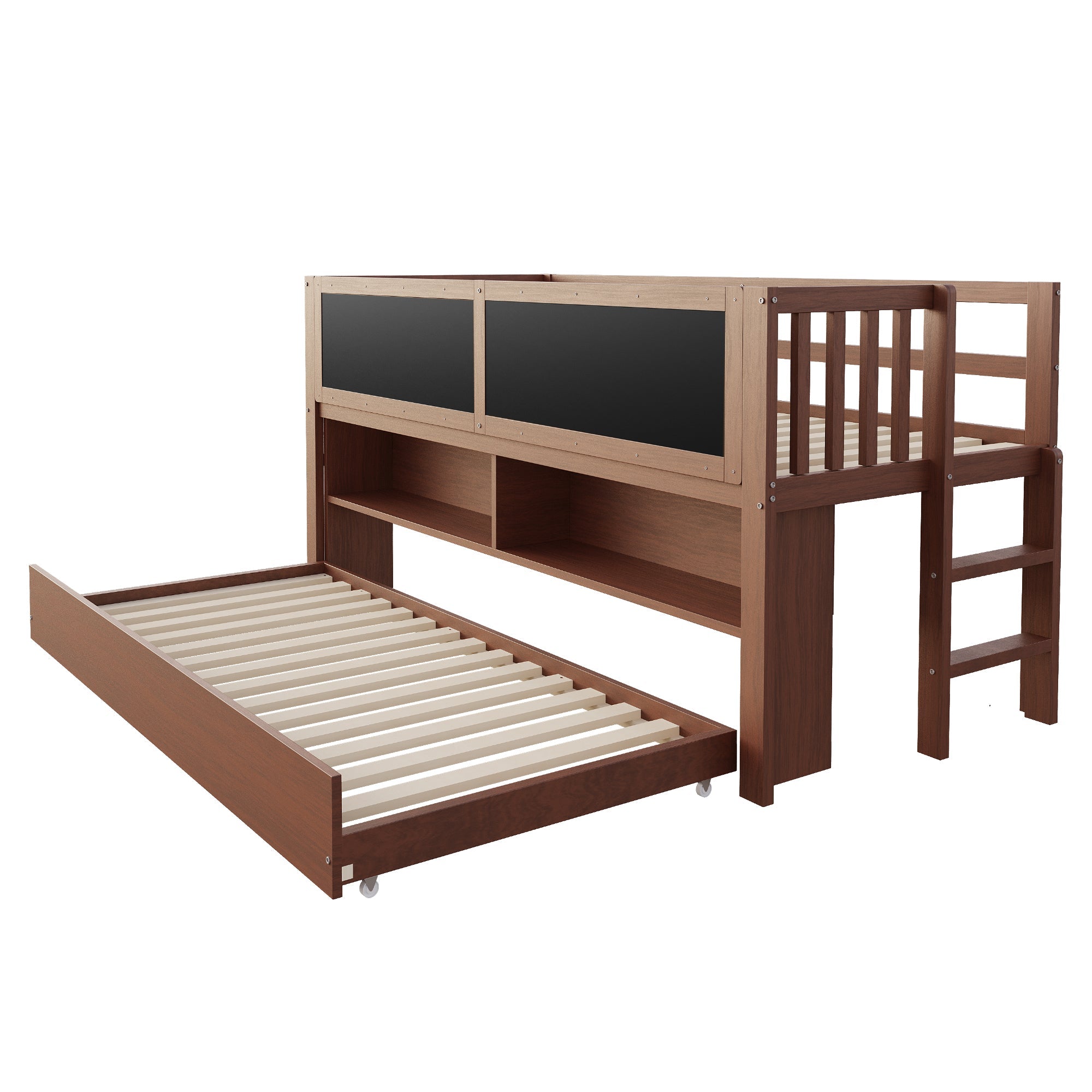 Logidon House Bed 90x200 Bruin Uitschuifbare onderbed-klimladder