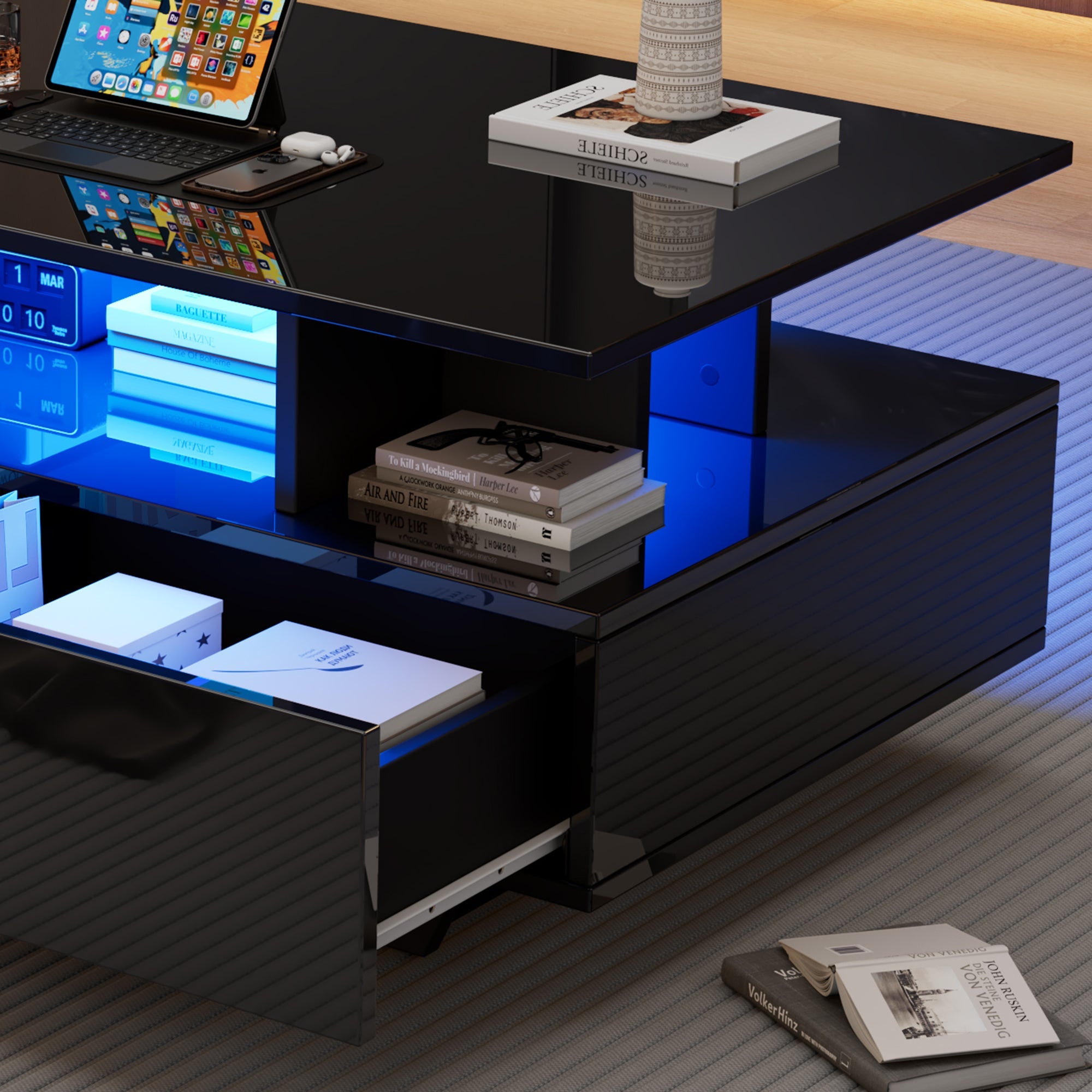 Logidon LED-verlichting salontafel met 2 lades 90x55x41 cm