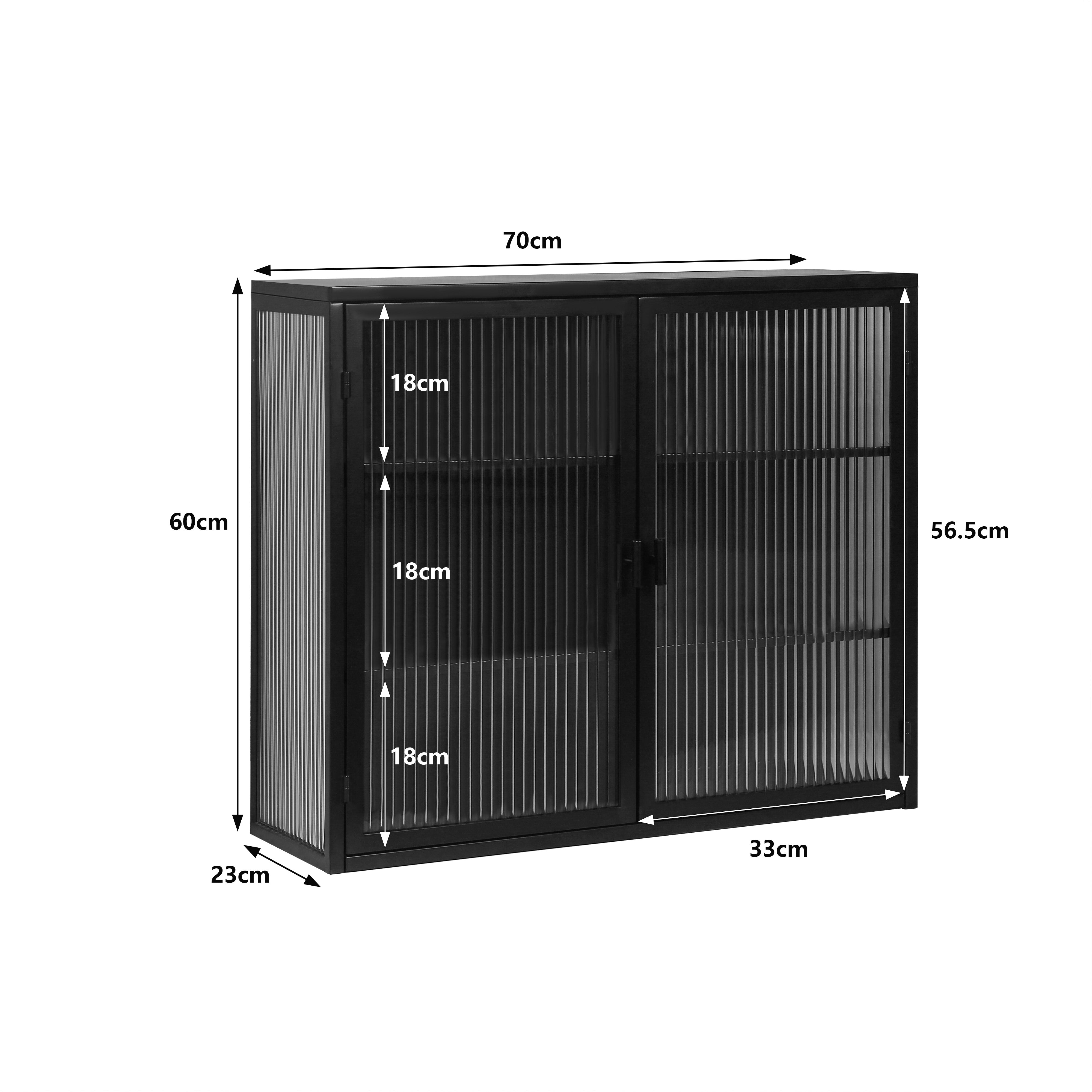 Logidon 70 cm glazen wandkast zwart 2-deurs met drie niveaus