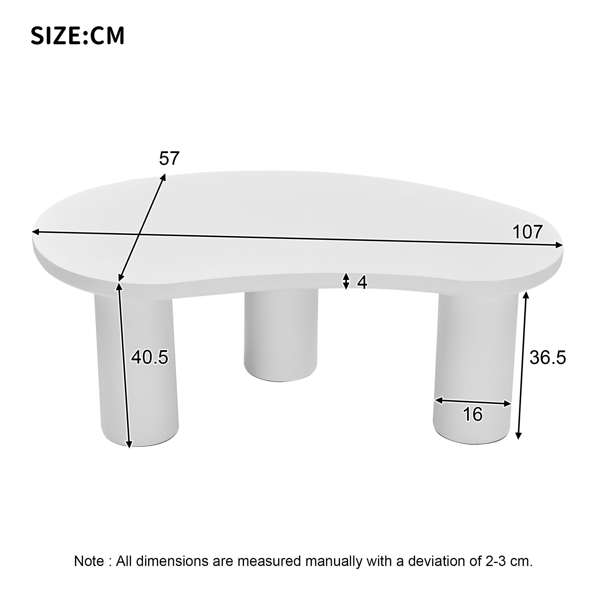 Logidon Witte halve maan salontafel 107x57x40,5 cm MDF en PVC