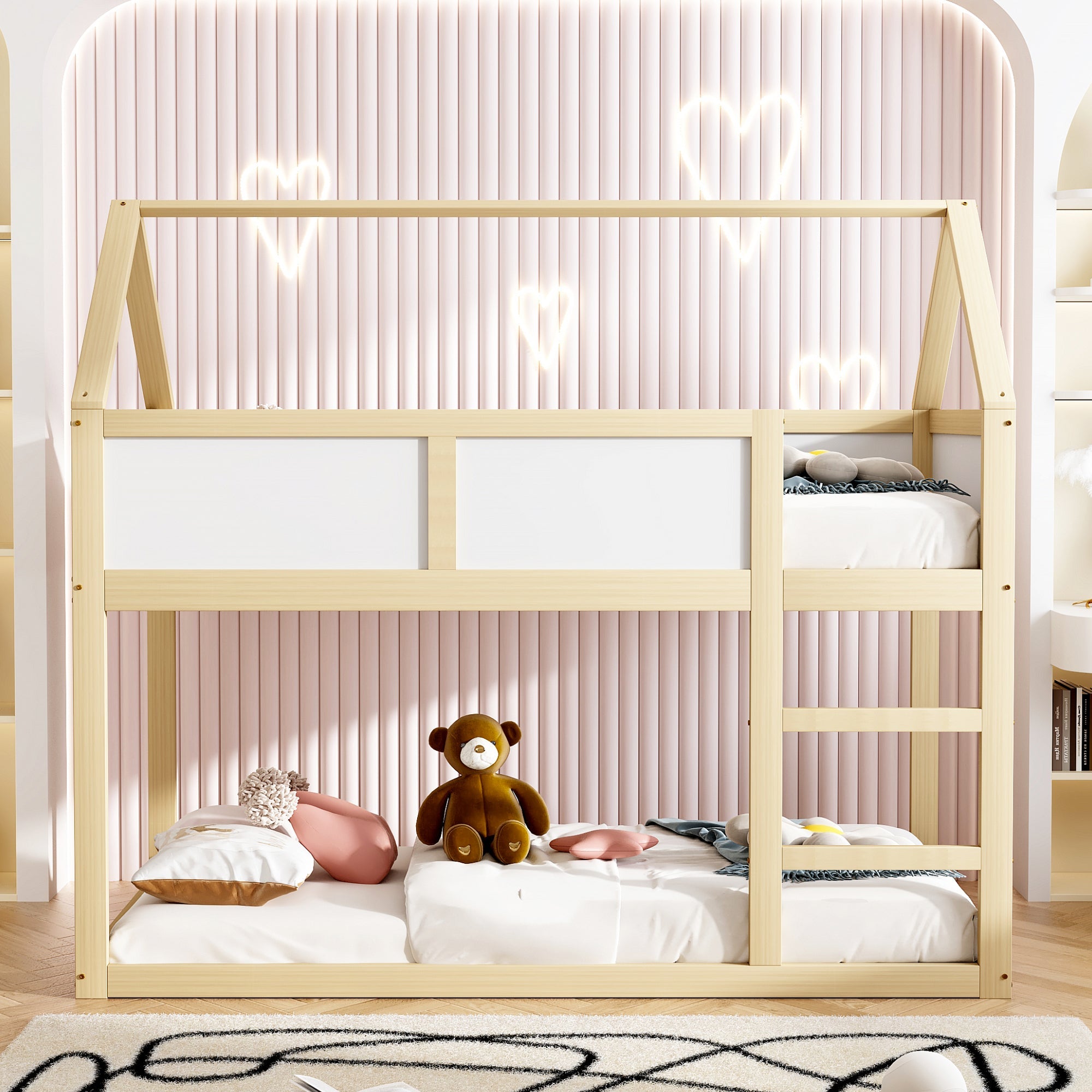 Logidon stapelbed kinderbed 90x200 cm lage hoogslaper met trap beige