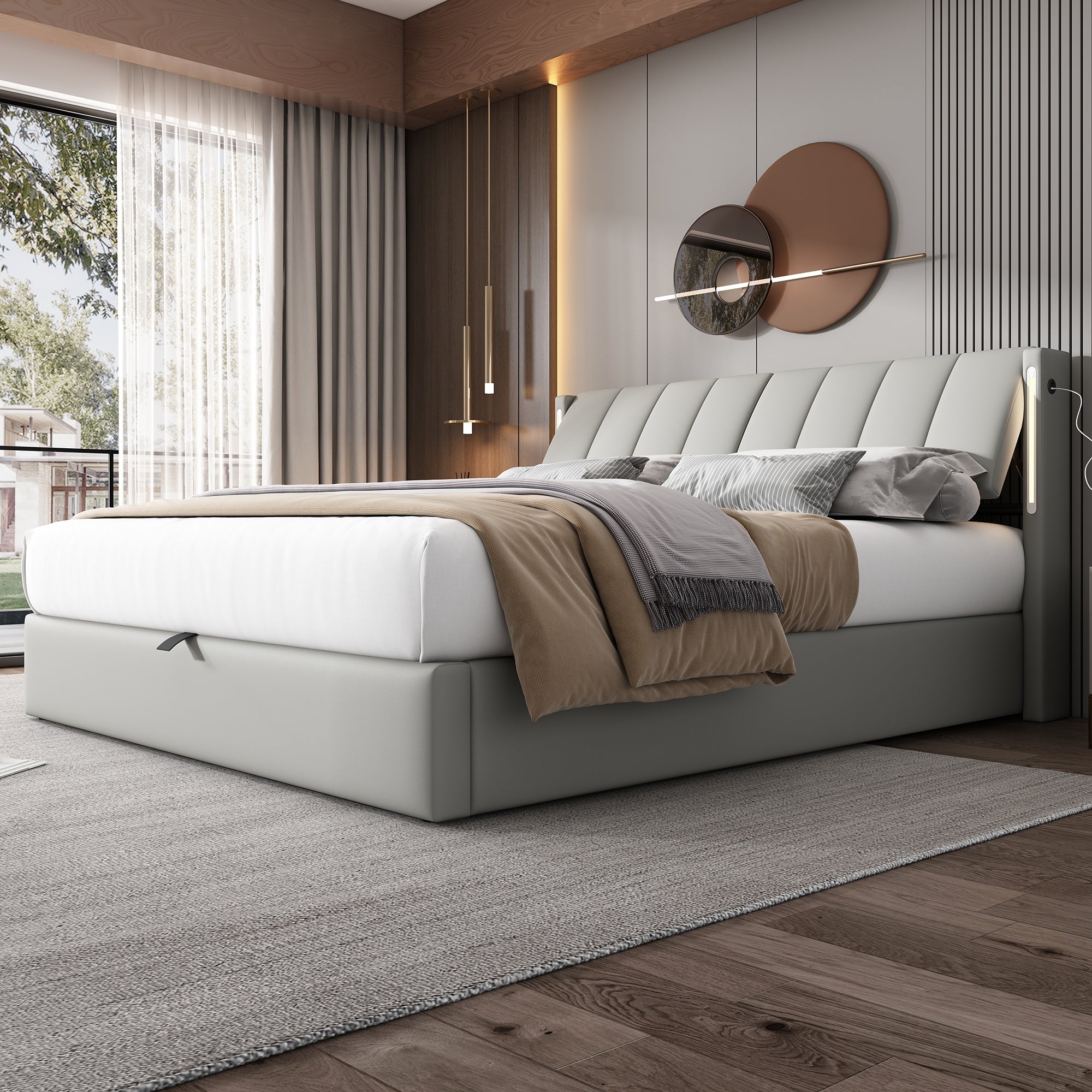 Logidon LED gestoffeerd bed 180x200 cm grijs verstelbaar hoofdbord USB