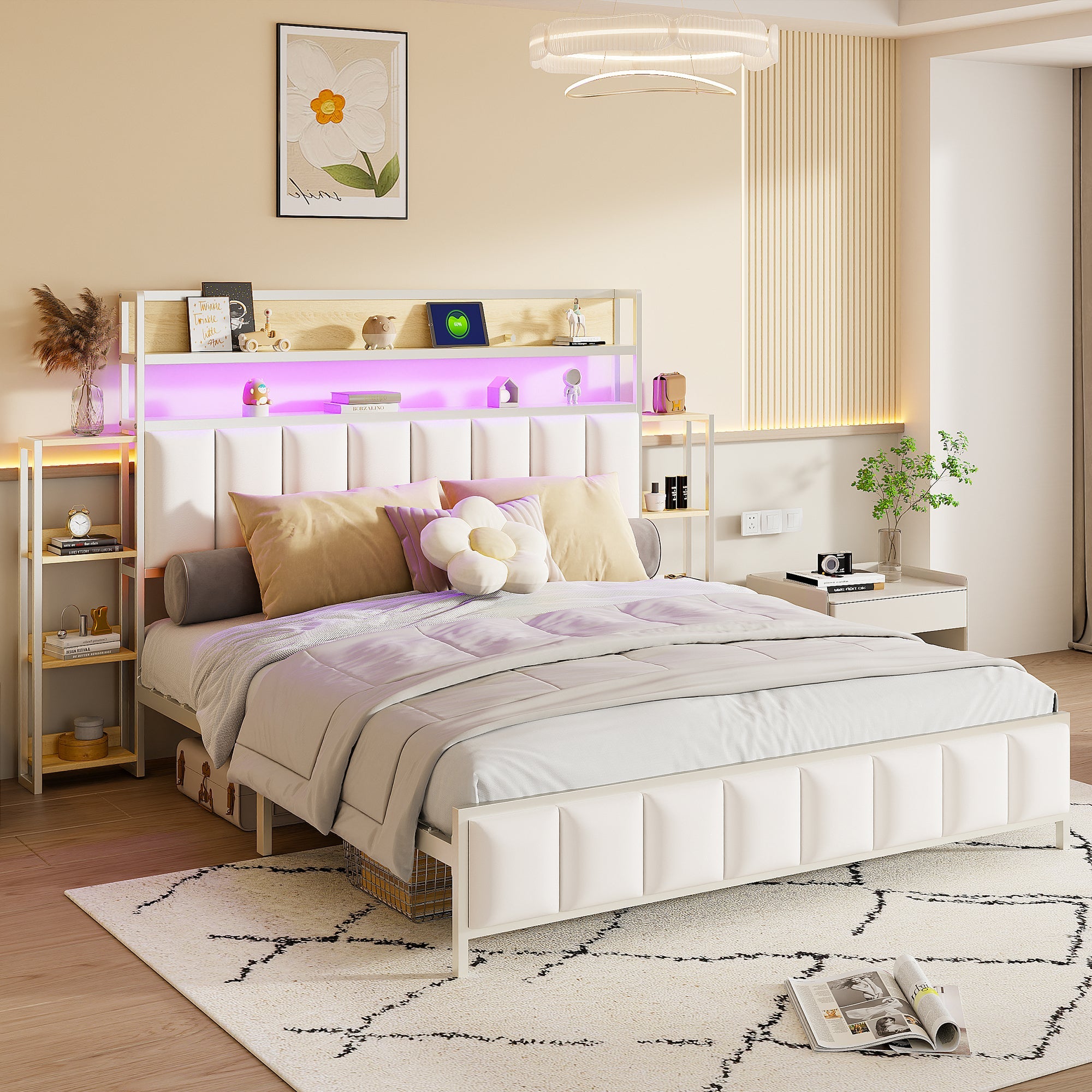 Logidon gestoffeerd bed 160x200 cm wit kunstleer met LED-verlichting