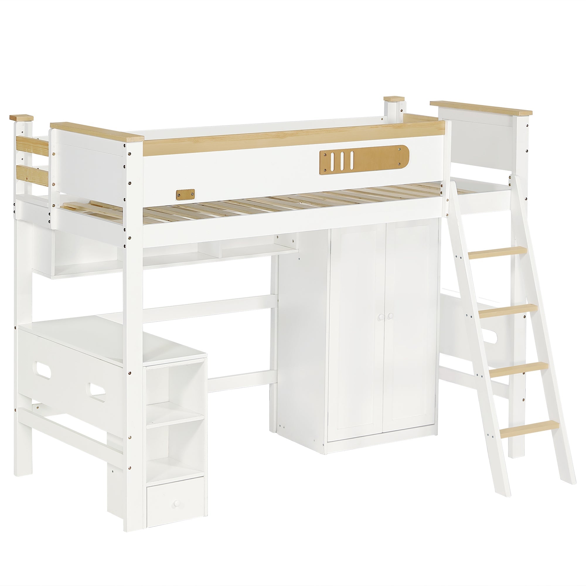 Logidon stapelbed 90x200 cm wit met valbeveiliging tafelkast