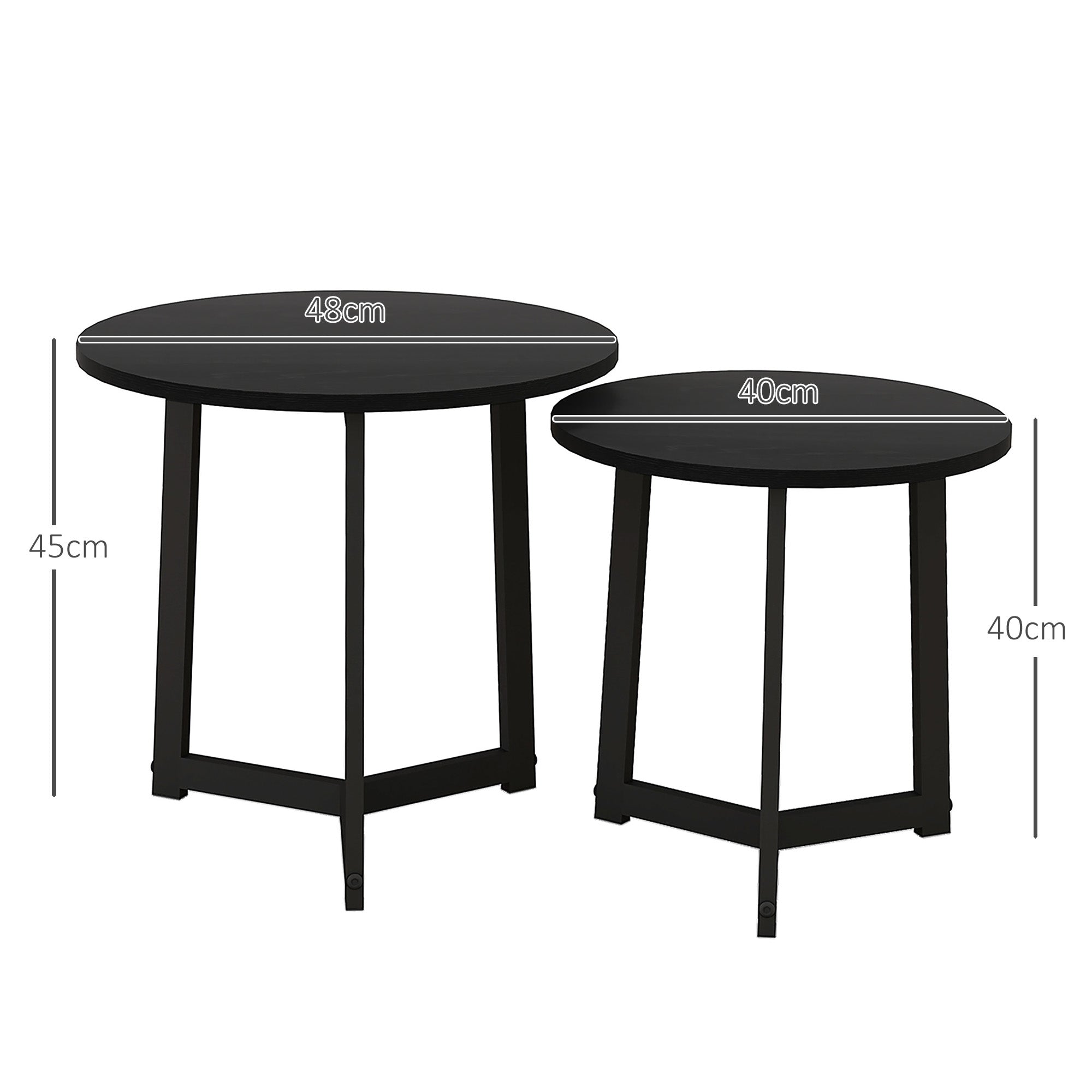 Logidon Set van 2 ronde salontafels Zwart staal MDF