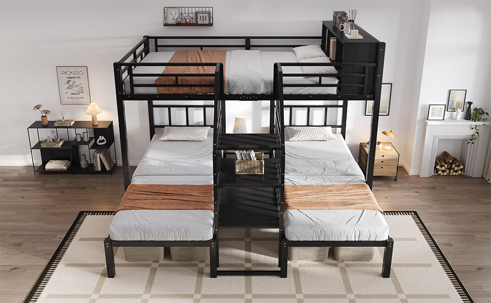 Logidon stapelbed ijzer zwart met drie slaapplaatsen 90x200cm