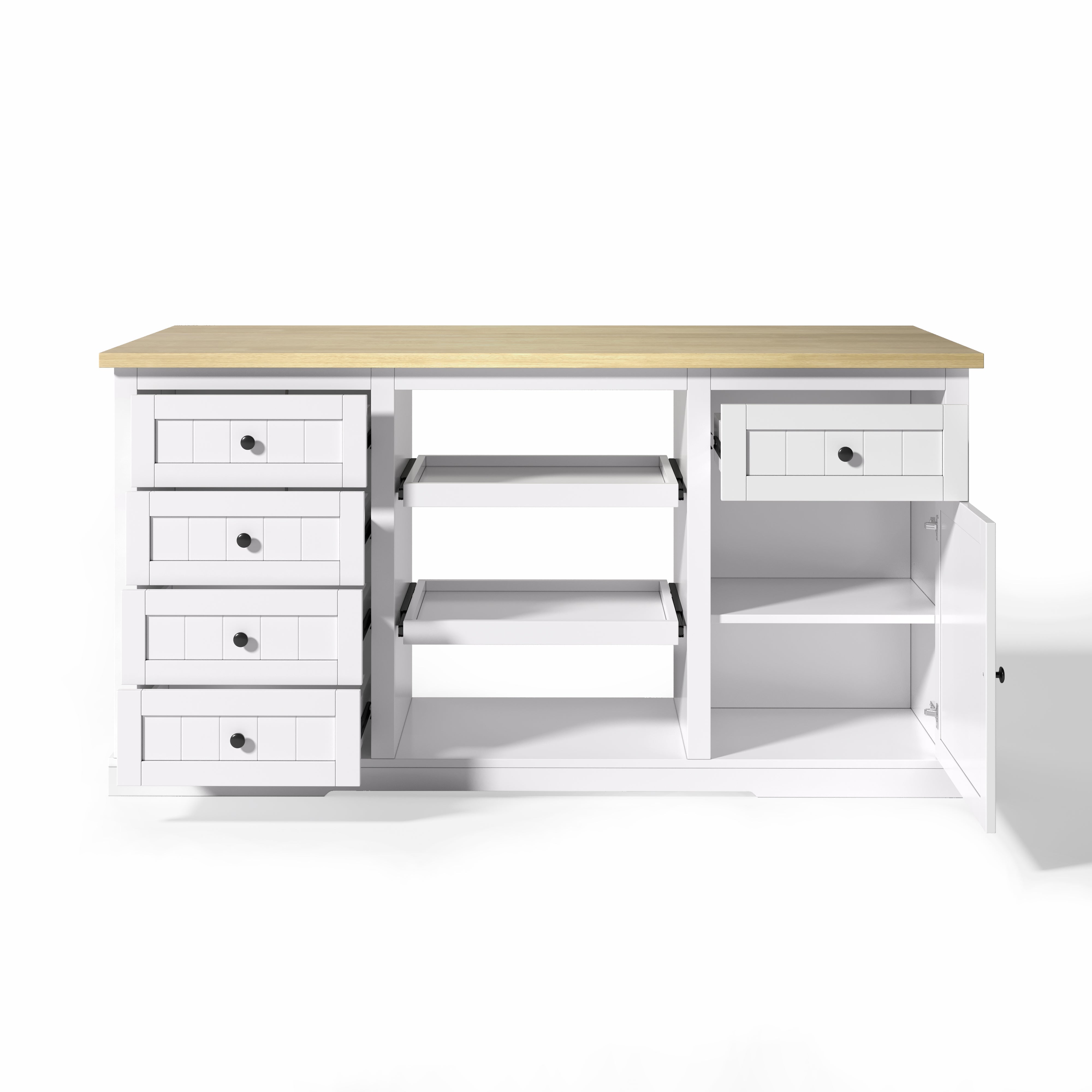 Logidon dressoir keukeneiland wit houten blad 5 laden 150x65x75 cm