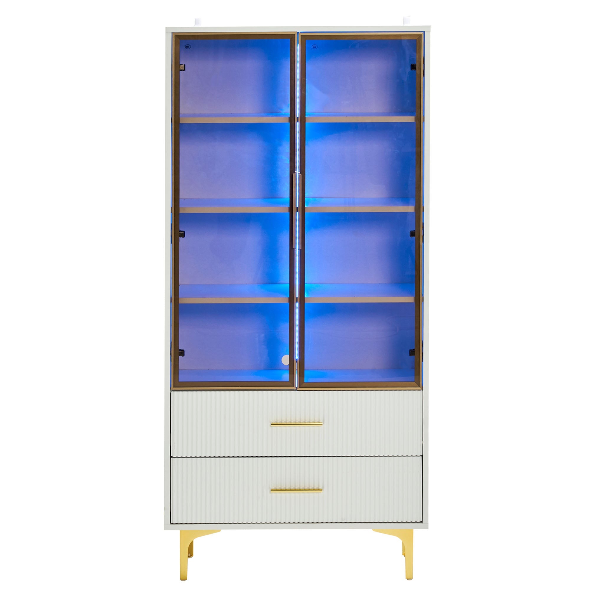 Logidon Elegant White Glass Display Cabinet 70x35x150 cm Teal Glass Doors