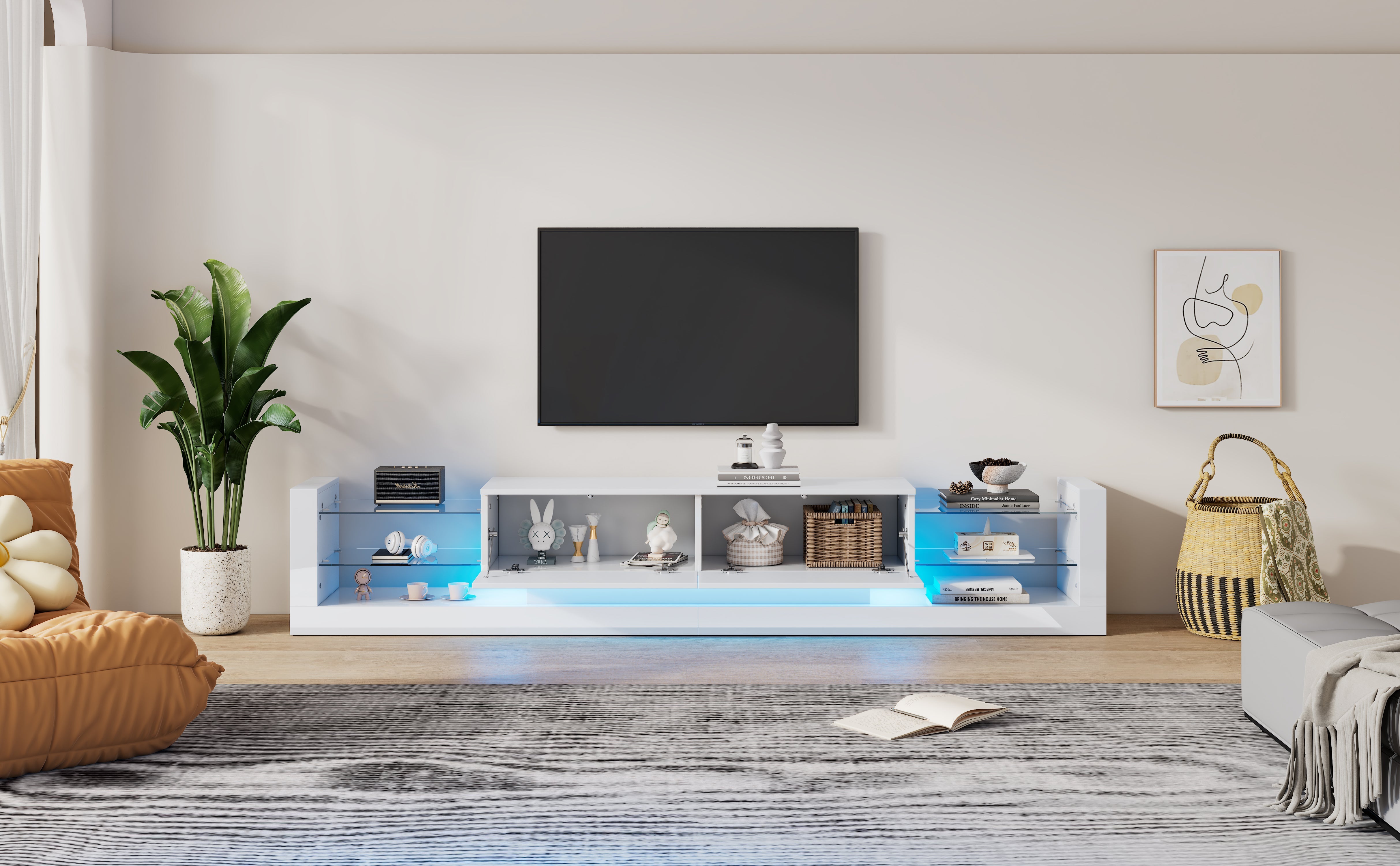 Logidon hoogglans TV-meubel met LED-verlichting 181 cm wit glazen front