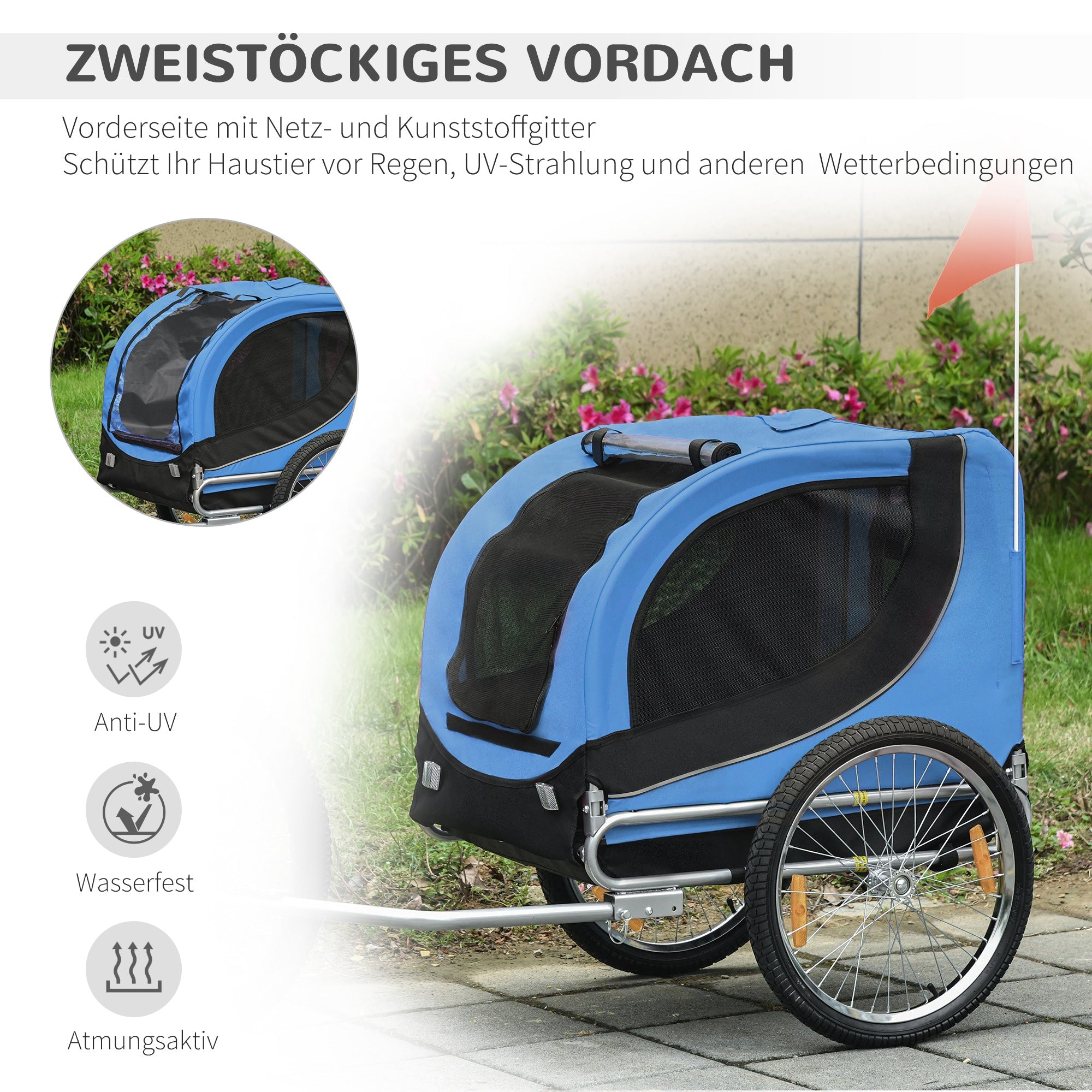 Logidon Hondenkar Fiets Blauw Zwart 130x73x90 cm
