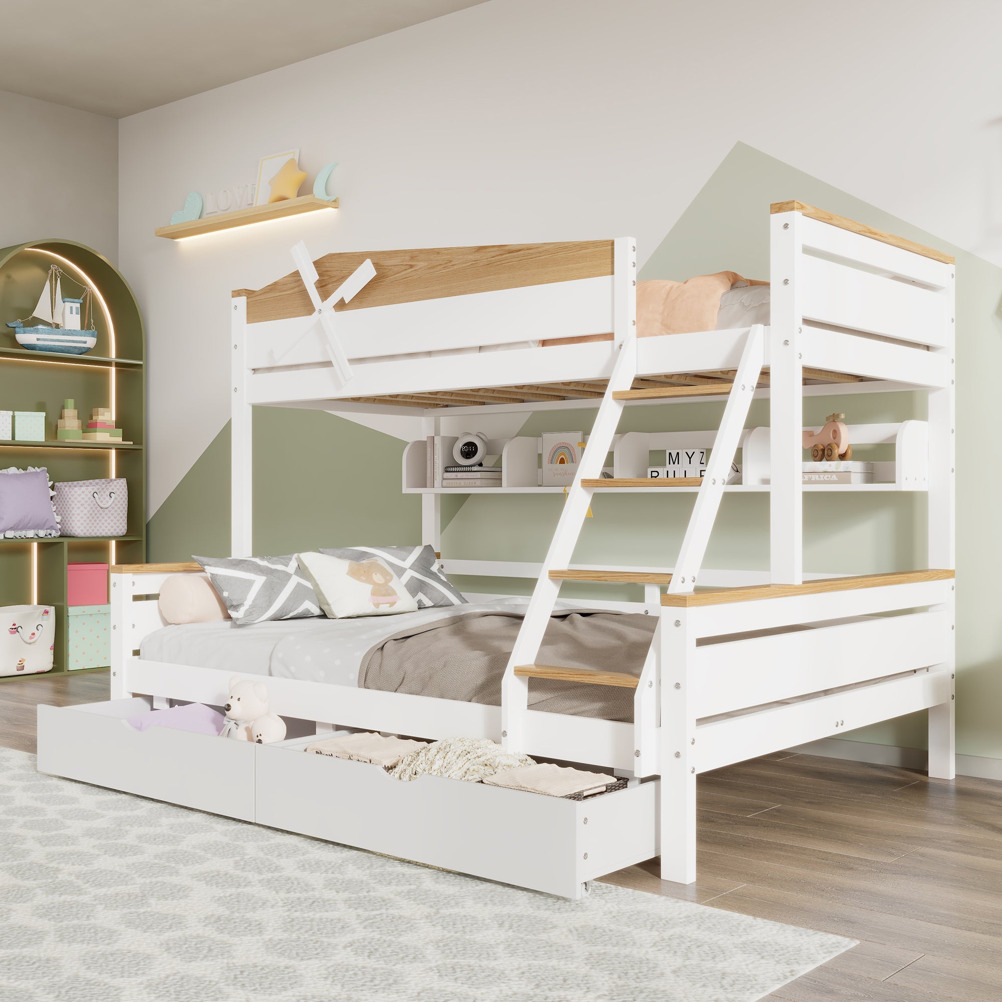 Logidon Stapelbed Met Molen Wit Naturel 90x200 cm en 140x200 cm