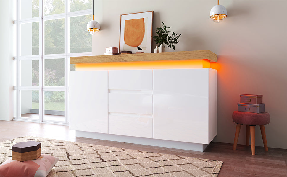 Logidon Wit Dressoir Met LED Verlichting 2 Deurs 3 Lades