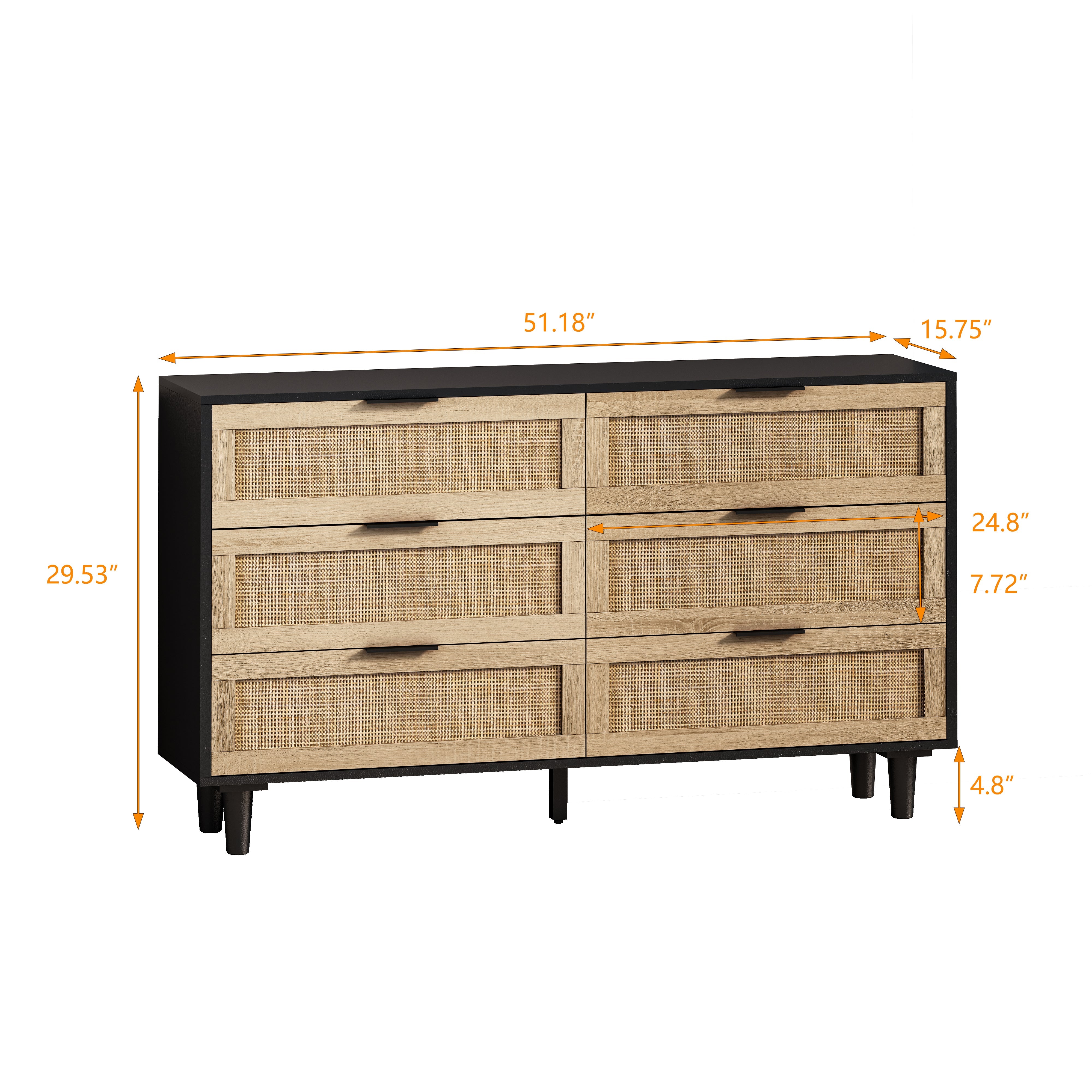 Logidon Rotan opbergkast 130 cm zwart 6 lades