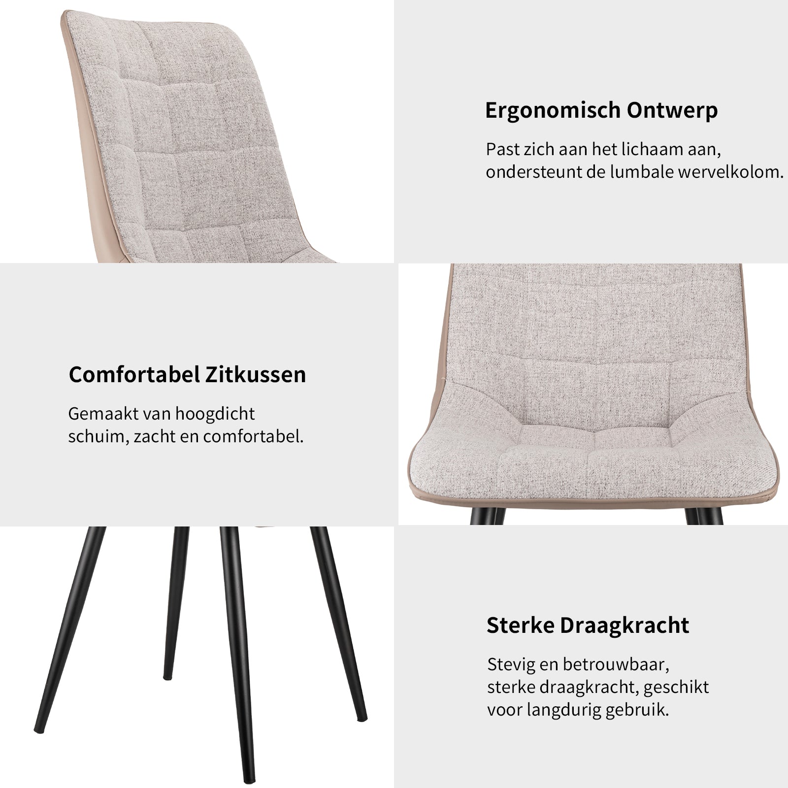 Logidon set van 2 gestoffeerde stoelen grijs linnen stof kunstleer metalen frame