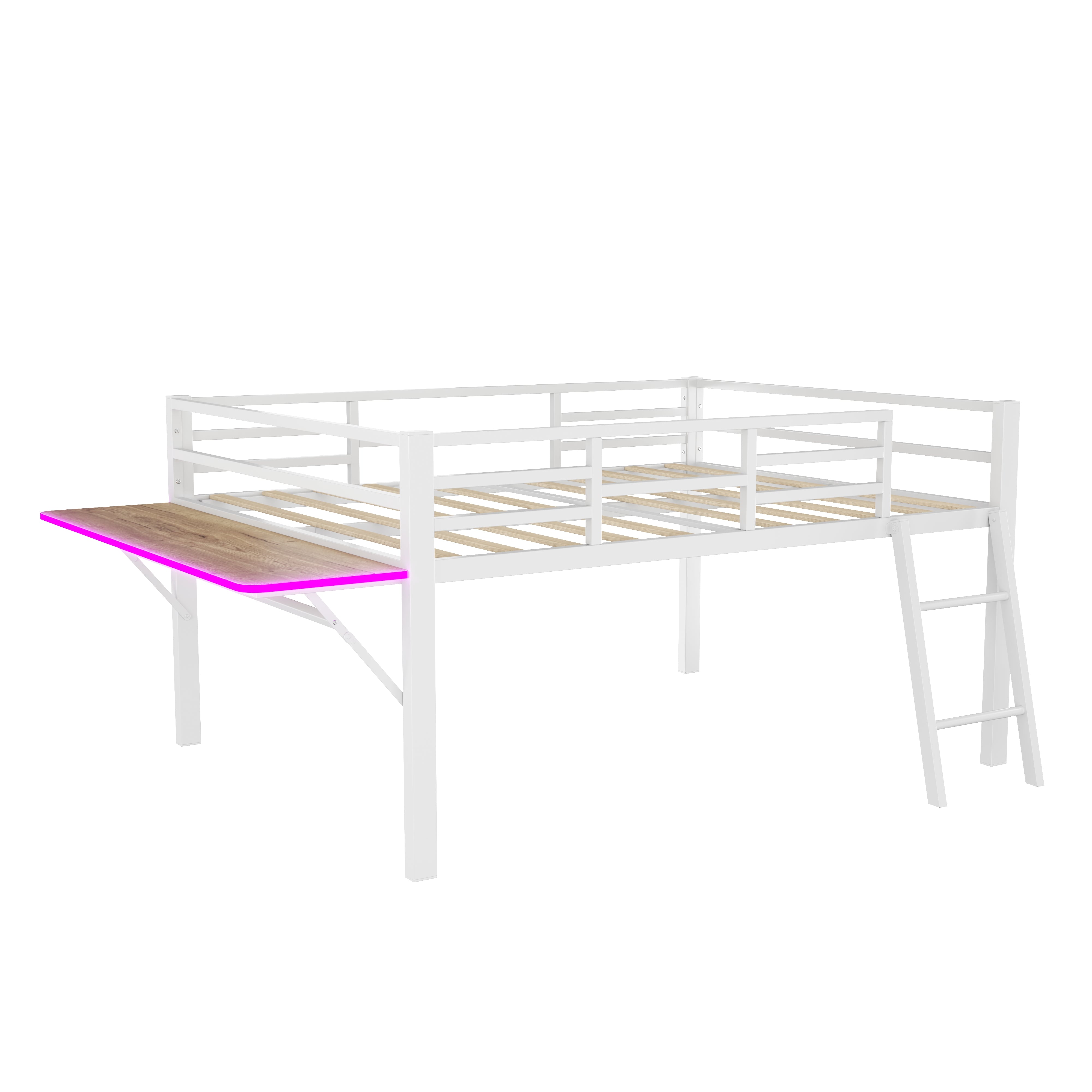 Logidon vlakbed metalen bed 140x200 witte reling LED-lichtstrip