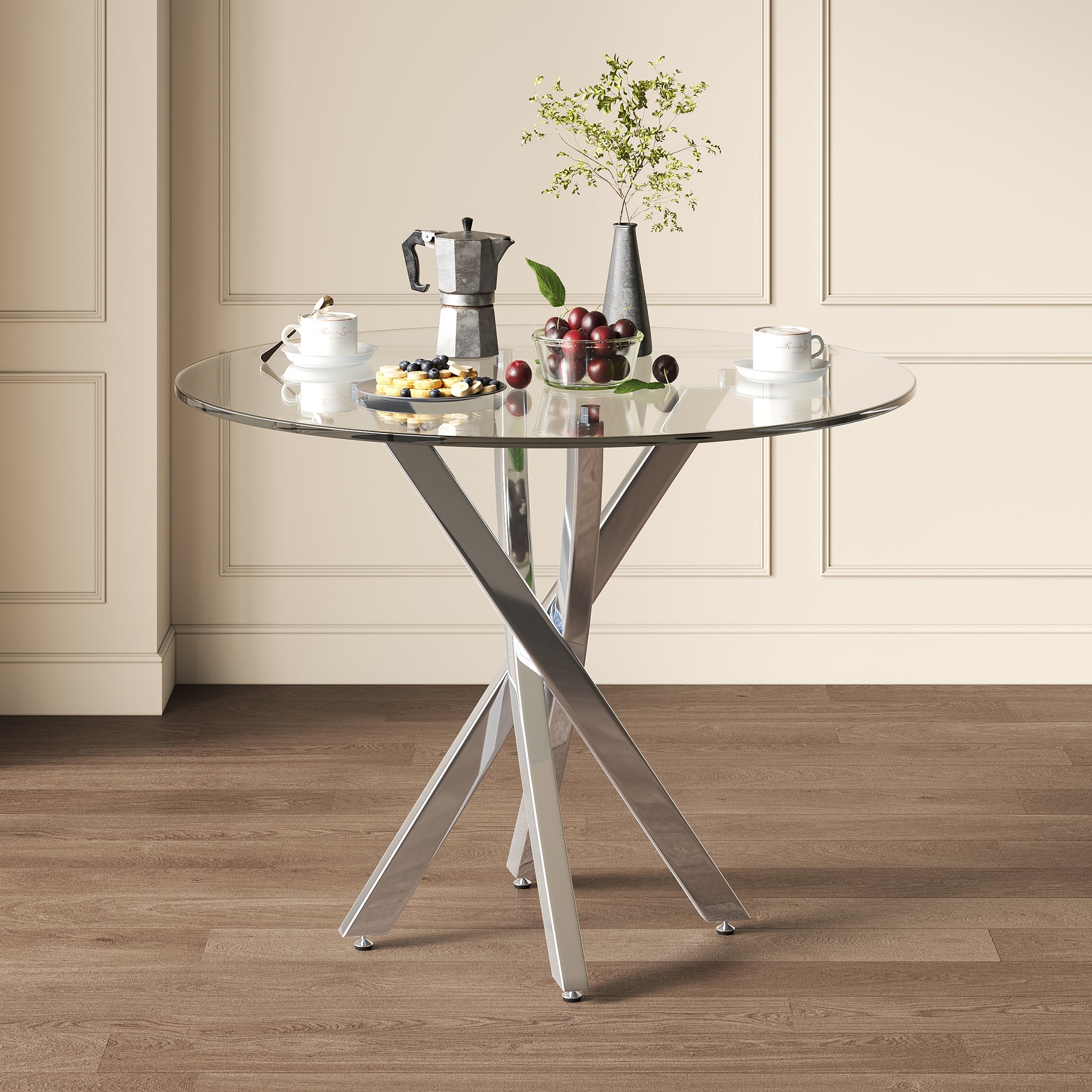 Logidon Dining Table Set Glass 80x80 cm Tempered Glass 2 Chairs Gray Silver