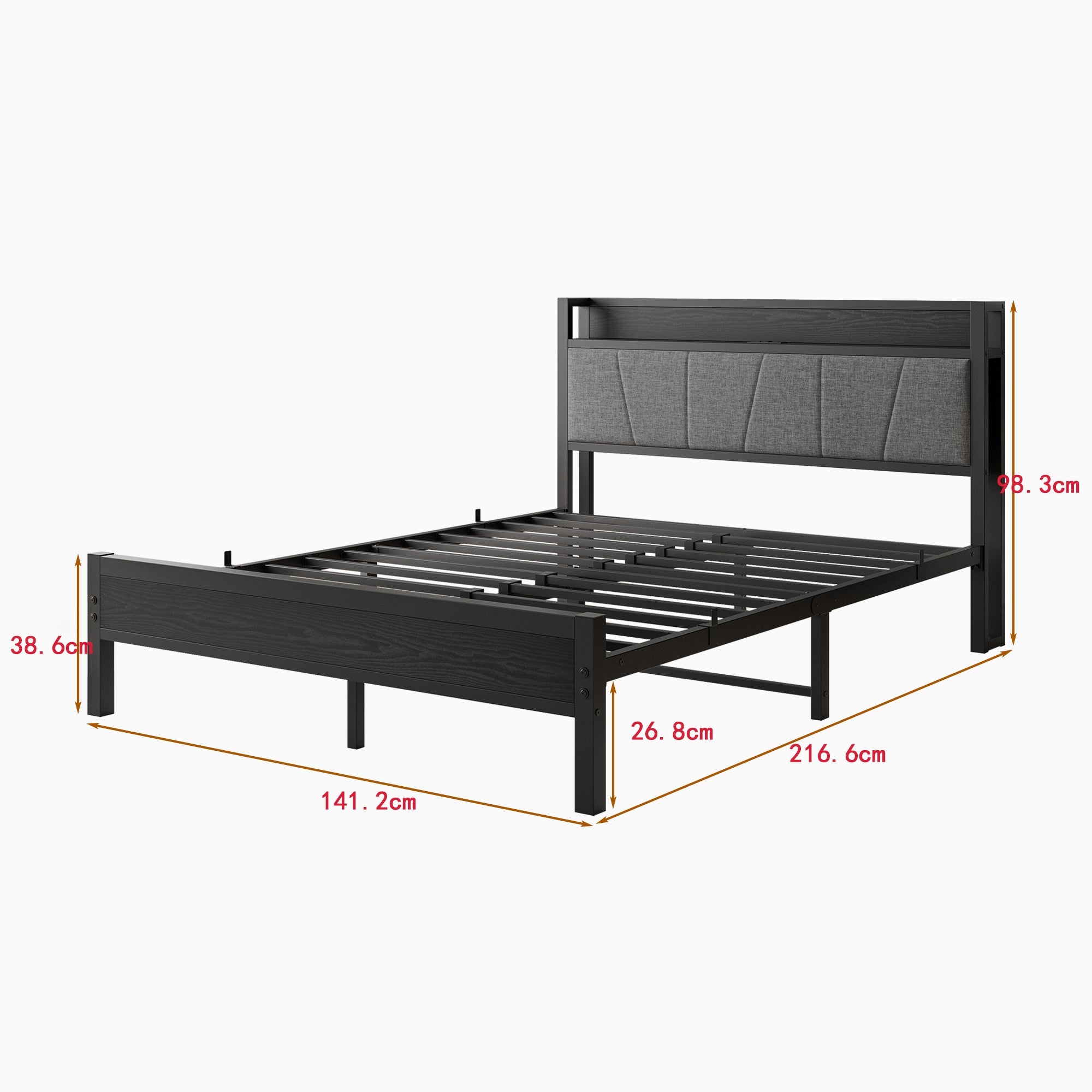 Logidon 140x200 cm bedframe zwart met LED-verlichting en USB