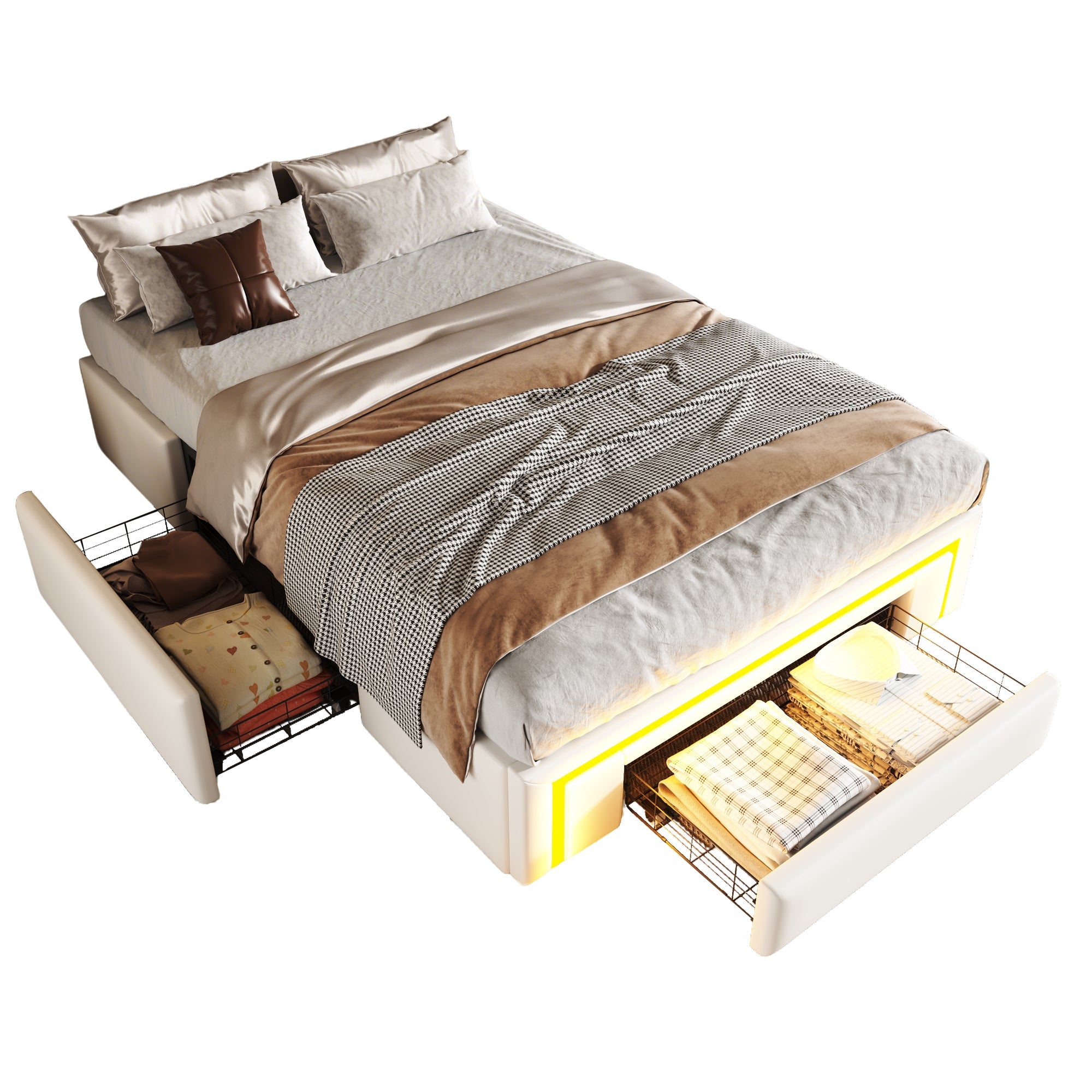 Logidon Bedframe 90x200 met lades PU-leer LED-verlichting Wit