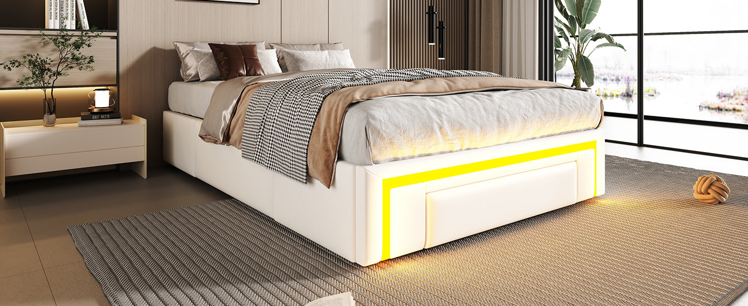 Logidon Bedframe 90x200 met lades PU-leer LED-verlichting Wit