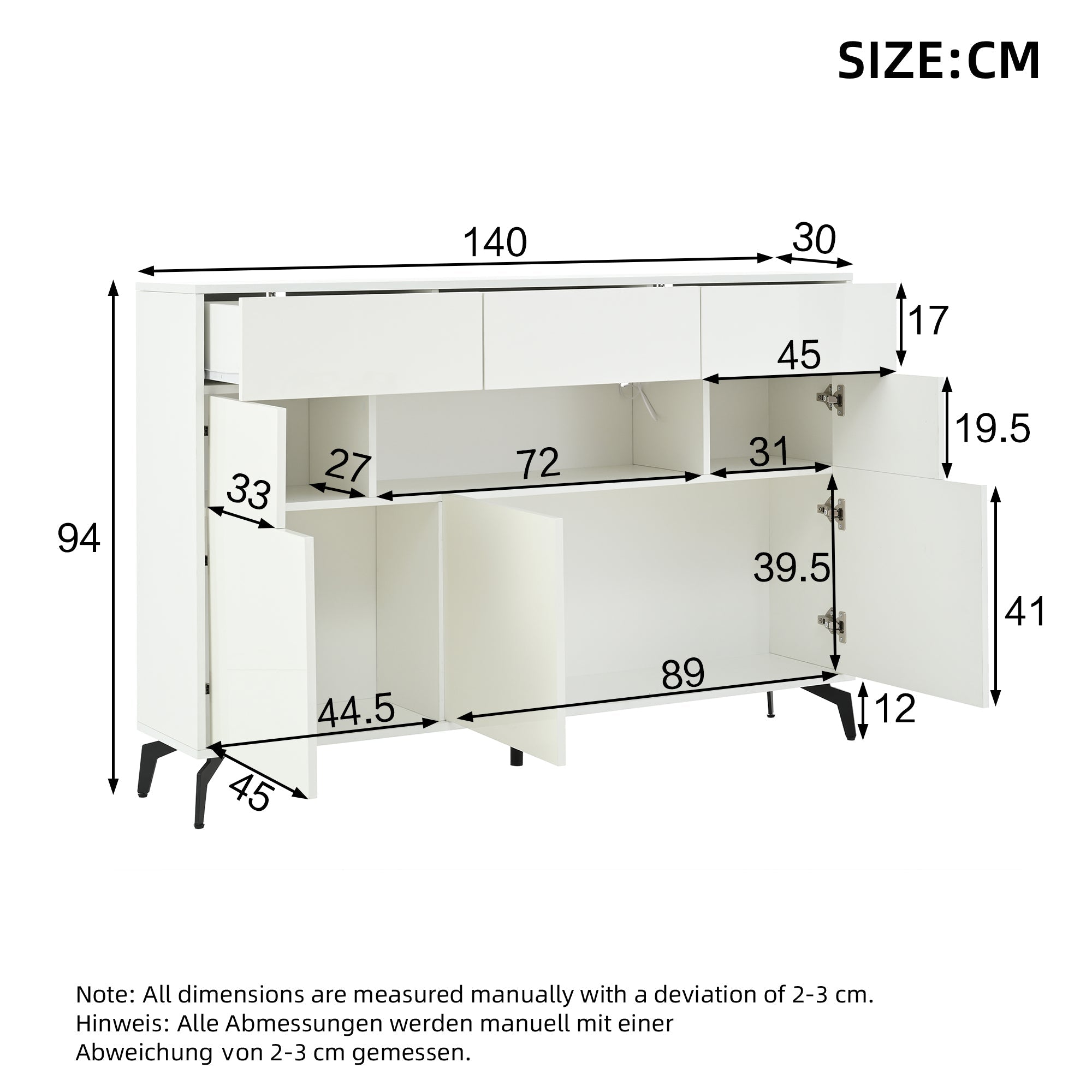 Logidon wit hoogglans dressoir 140 cm met LED lichtstrip