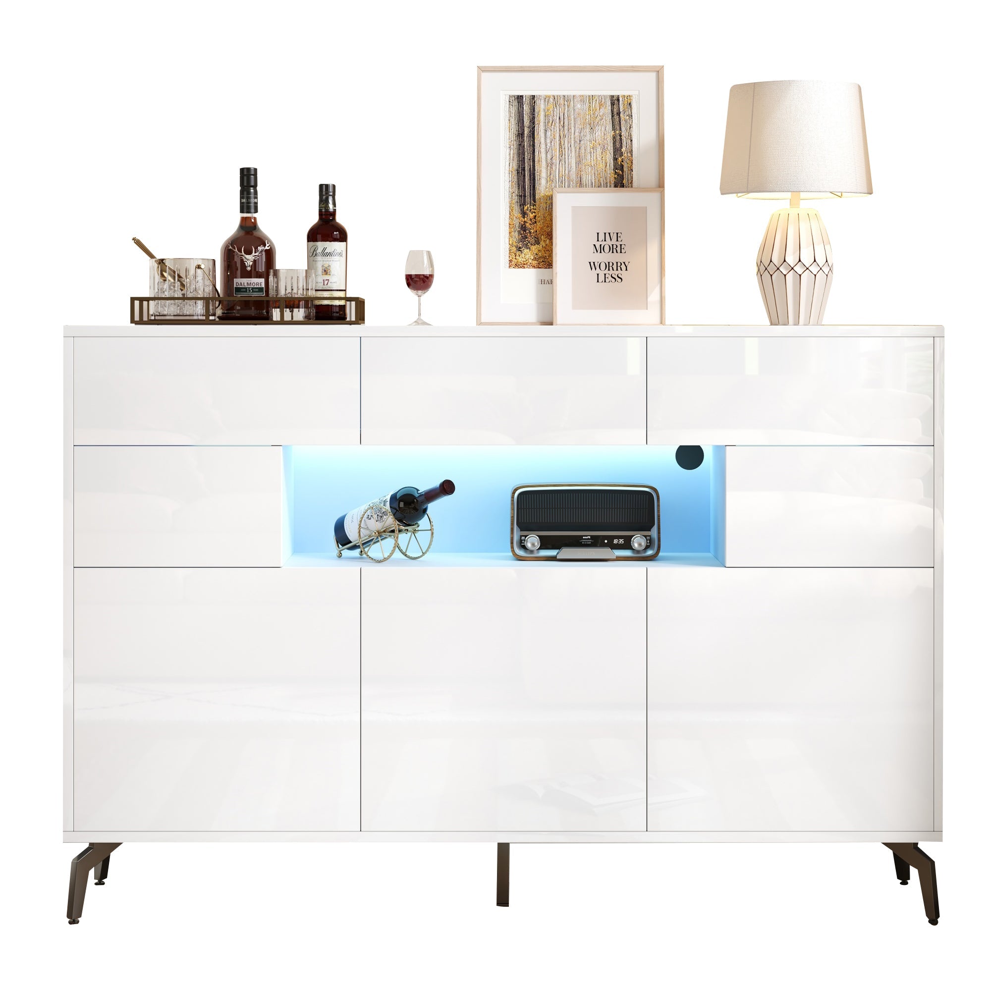 Logidon wit hoogglans dressoir 140 cm met LED lichtstrip