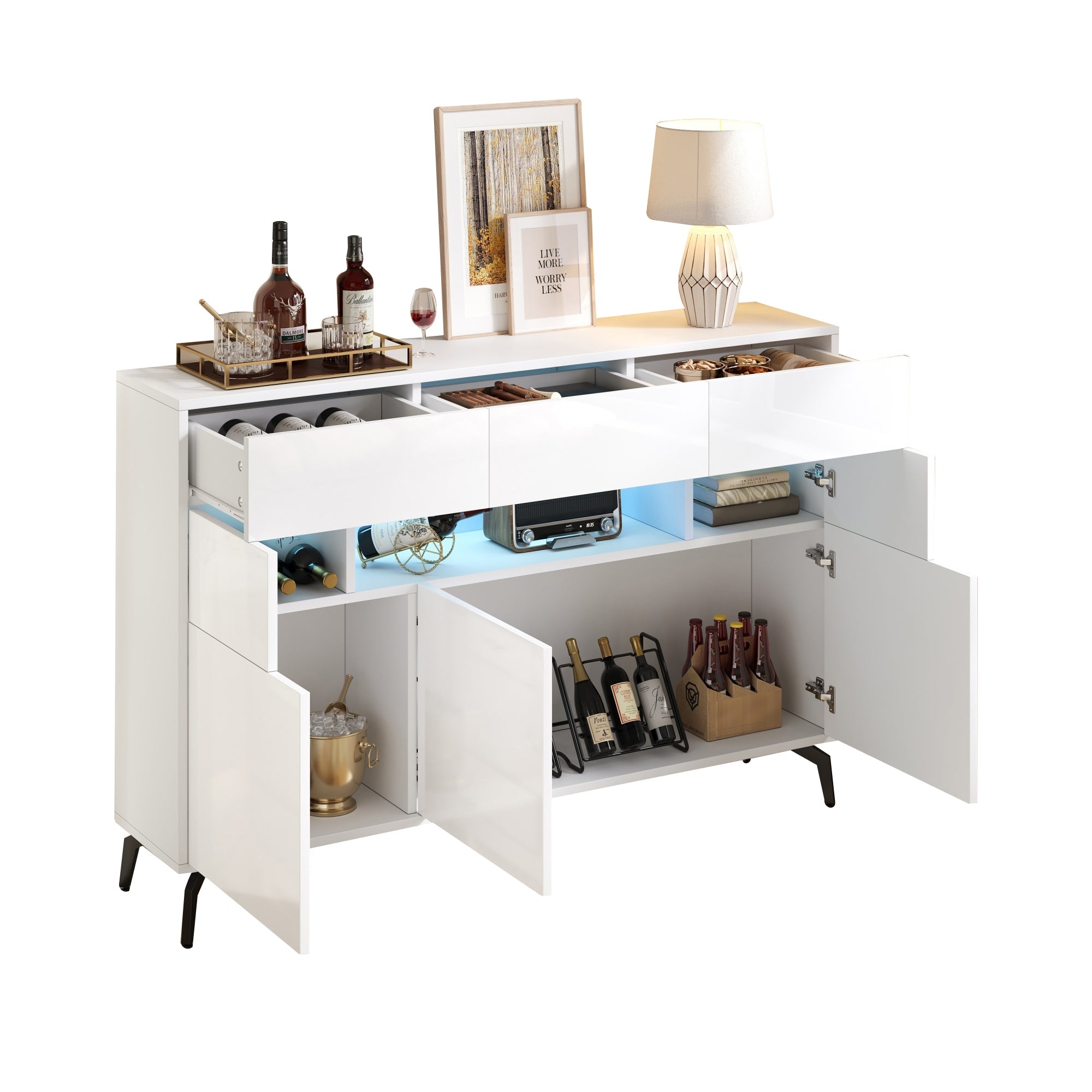 Logidon wit hoogglans dressoir 140 cm met LED lichtstrip