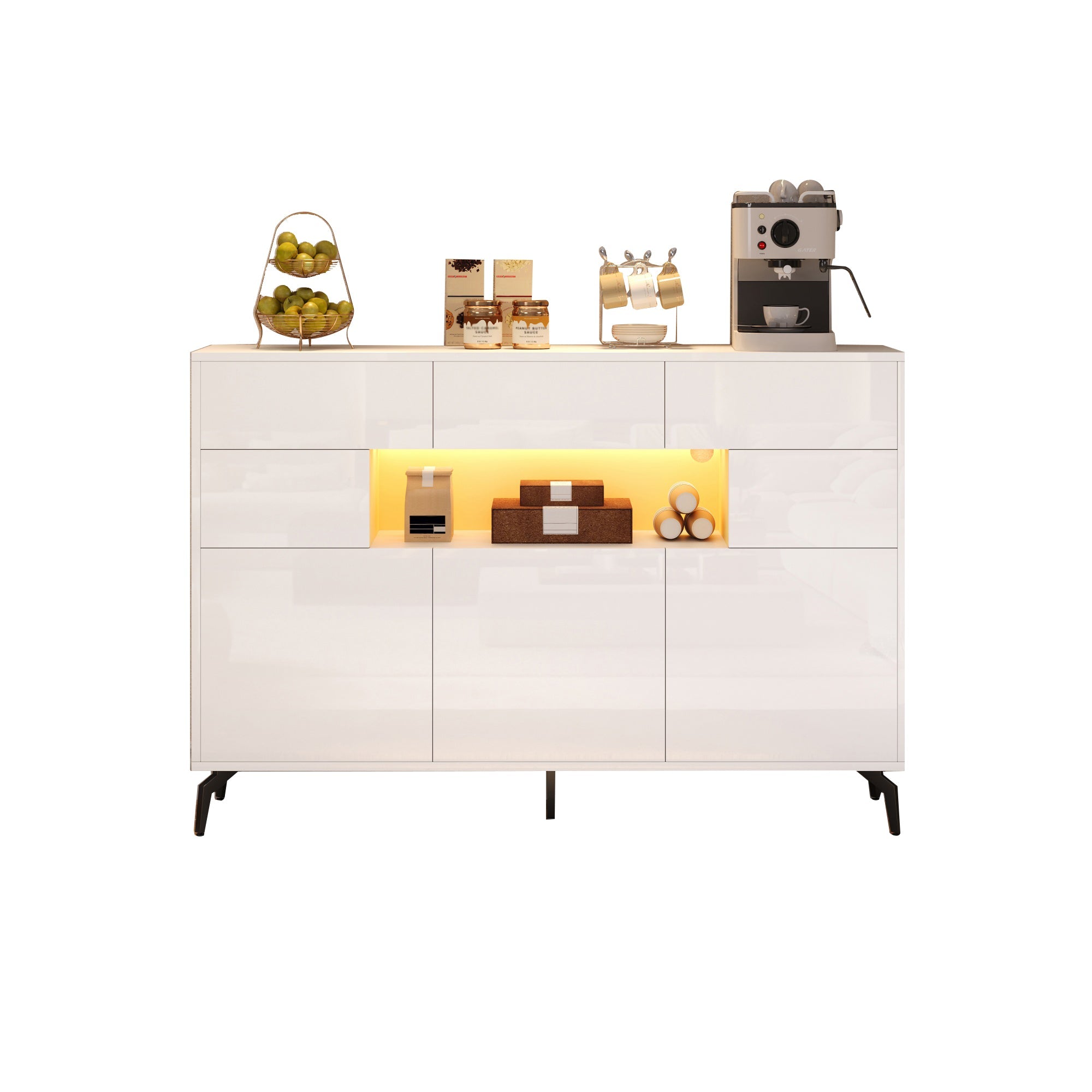 Logidon wit hoogglans dressoir 140 cm met LED lichtstrip