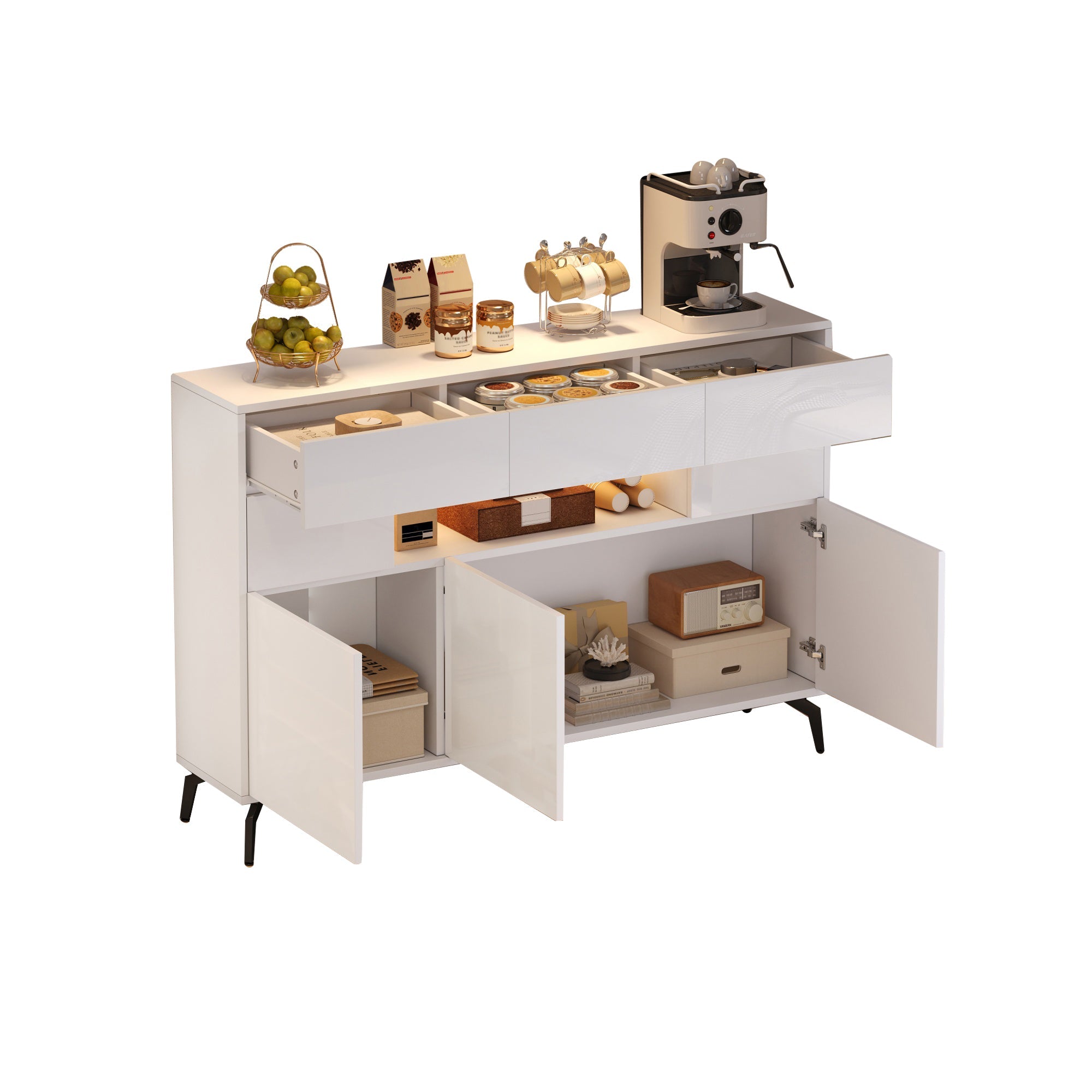 Logidon wit hoogglans dressoir 140 cm met LED lichtstrip