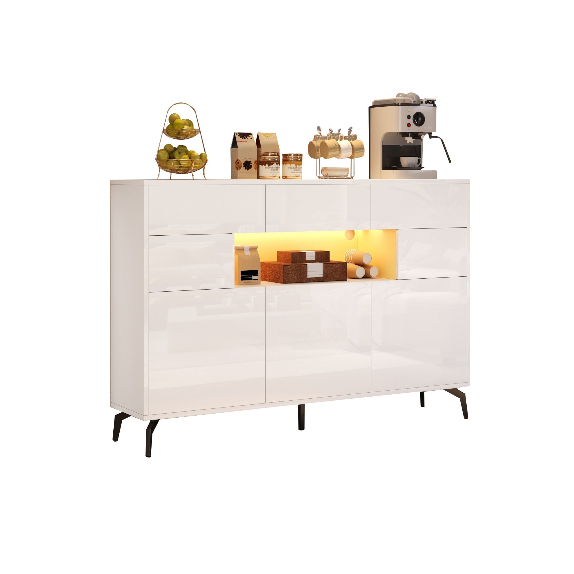 Logidon wit hoogglans dressoir 140 cm met LED lichtstrip