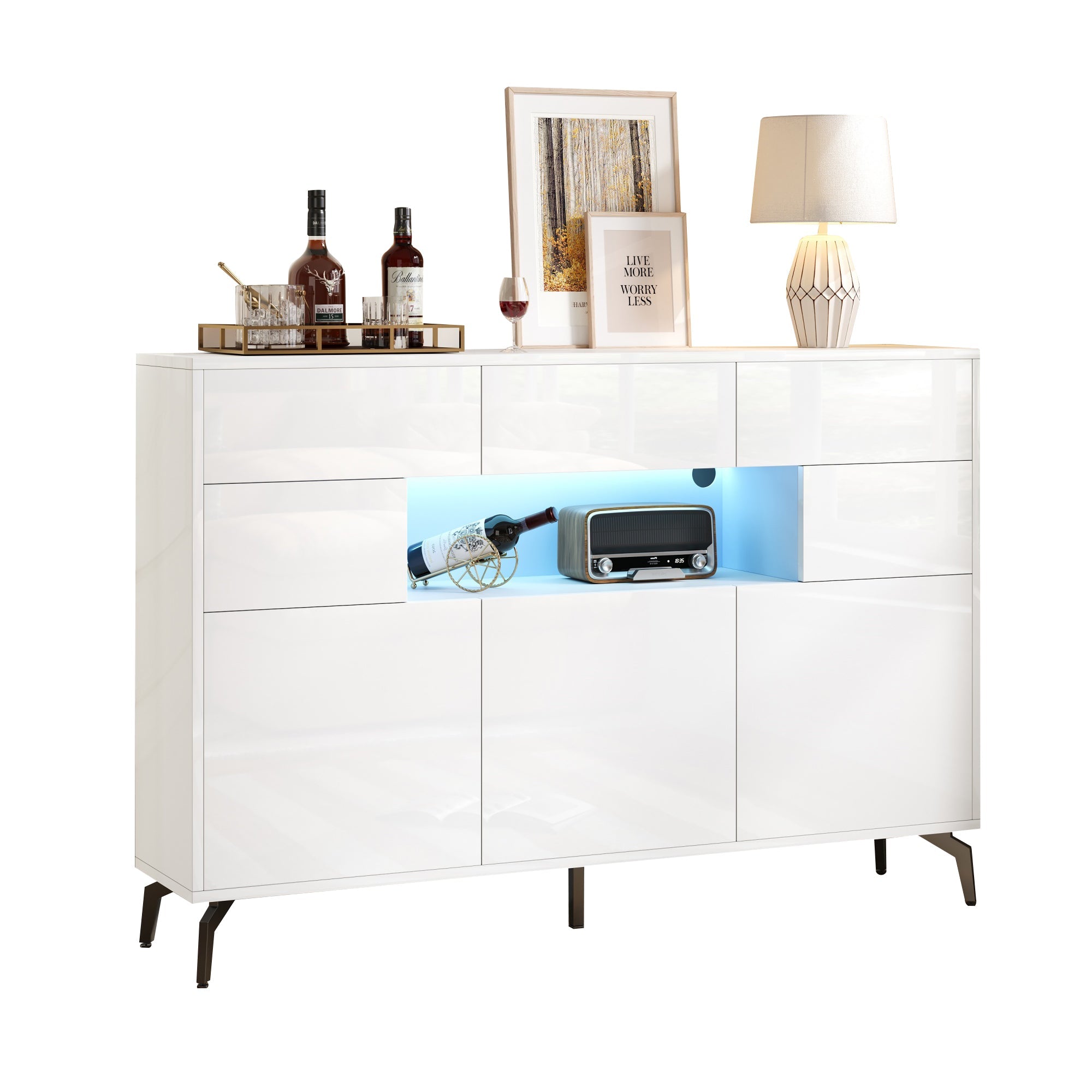 Logidon wit hoogglans dressoir 140 cm met LED lichtstrip